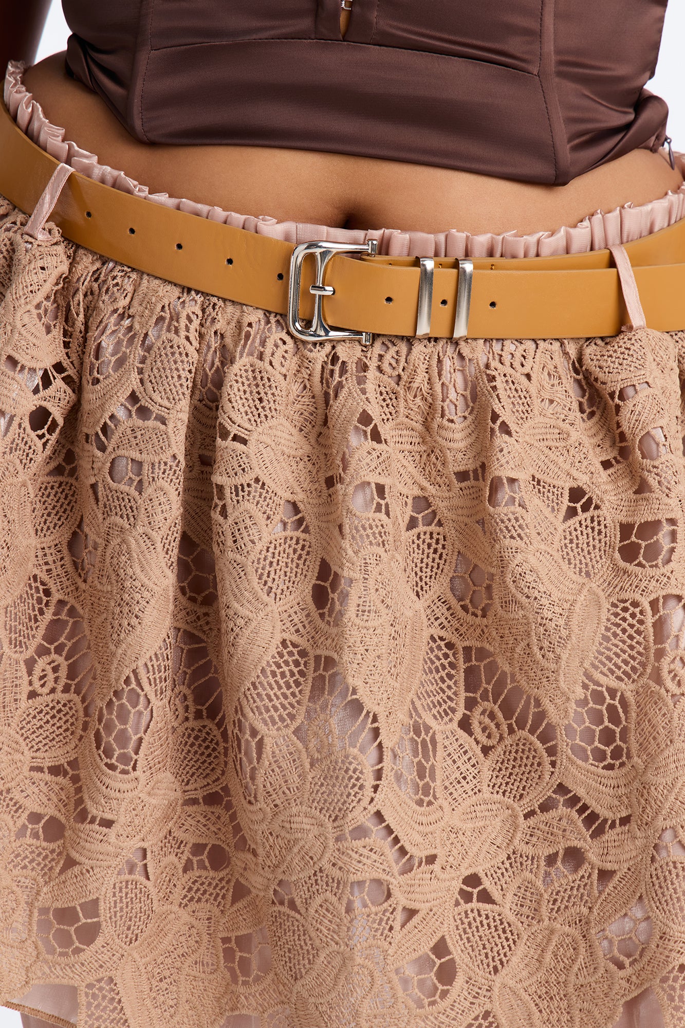 Delvina Lace Belted Mini Skirt - Beige - Image 7
