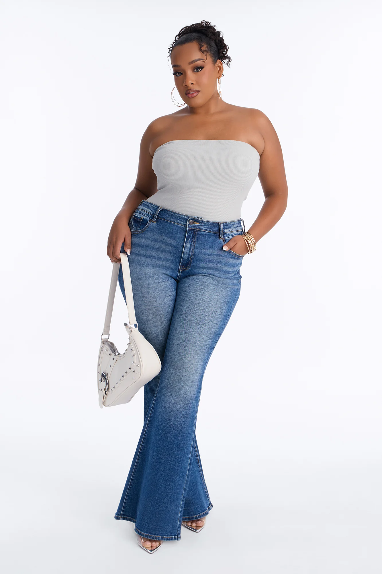 Demi Double Lined Tube Bodysuit - Light Grey - Image 6