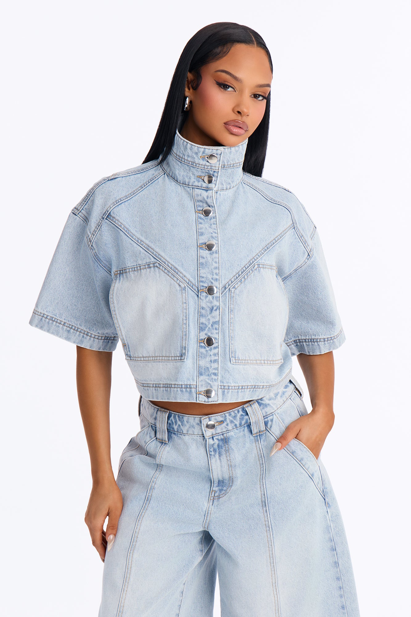 Denim Definition Jort Set - Light Wash - Image 2