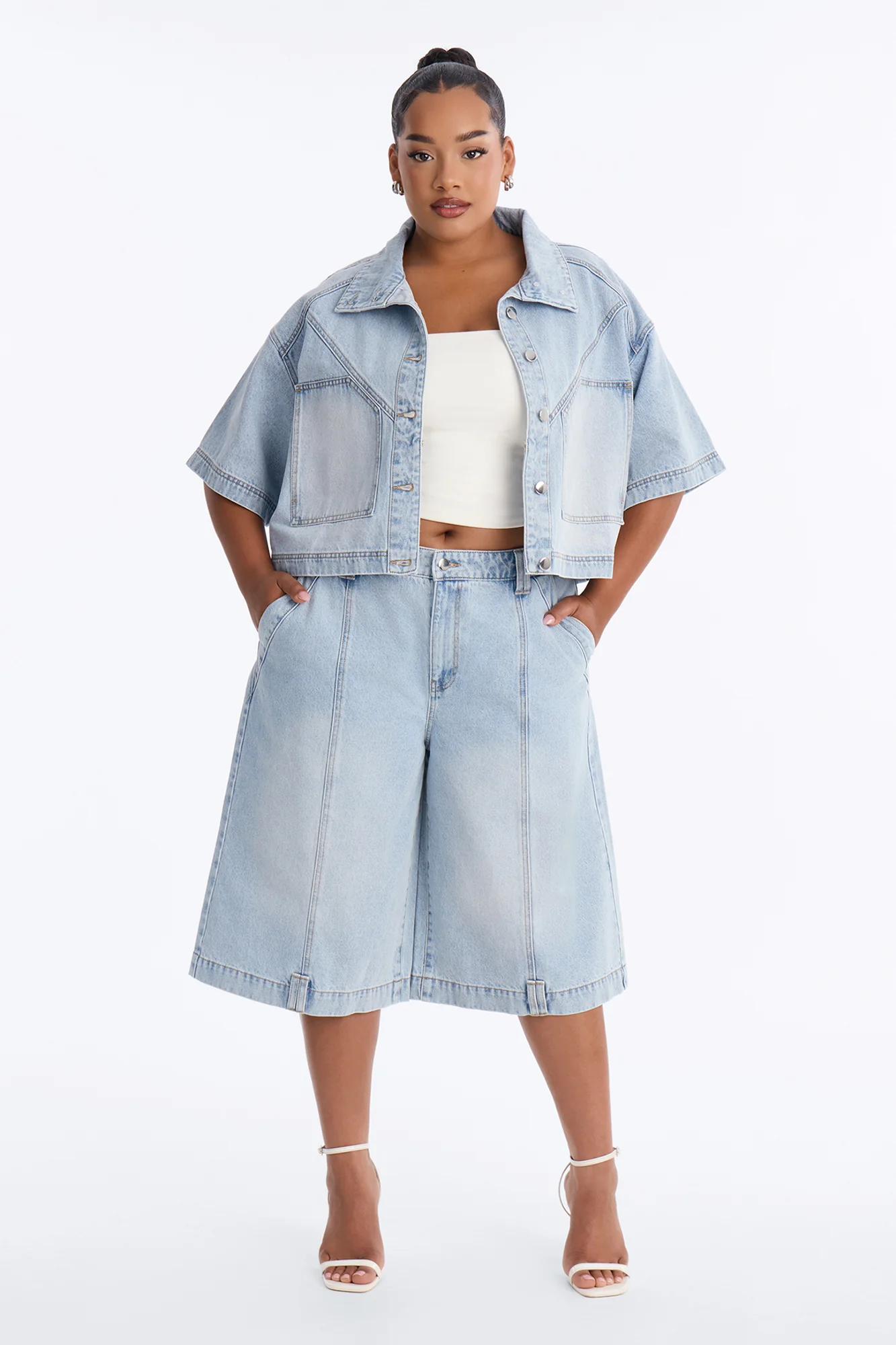 Denim Definition Jort Set - Light Wash - Image 5