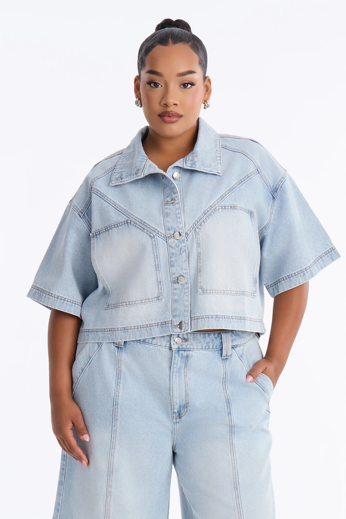 Denim Definition Jort Set - Light Wash - Image 6