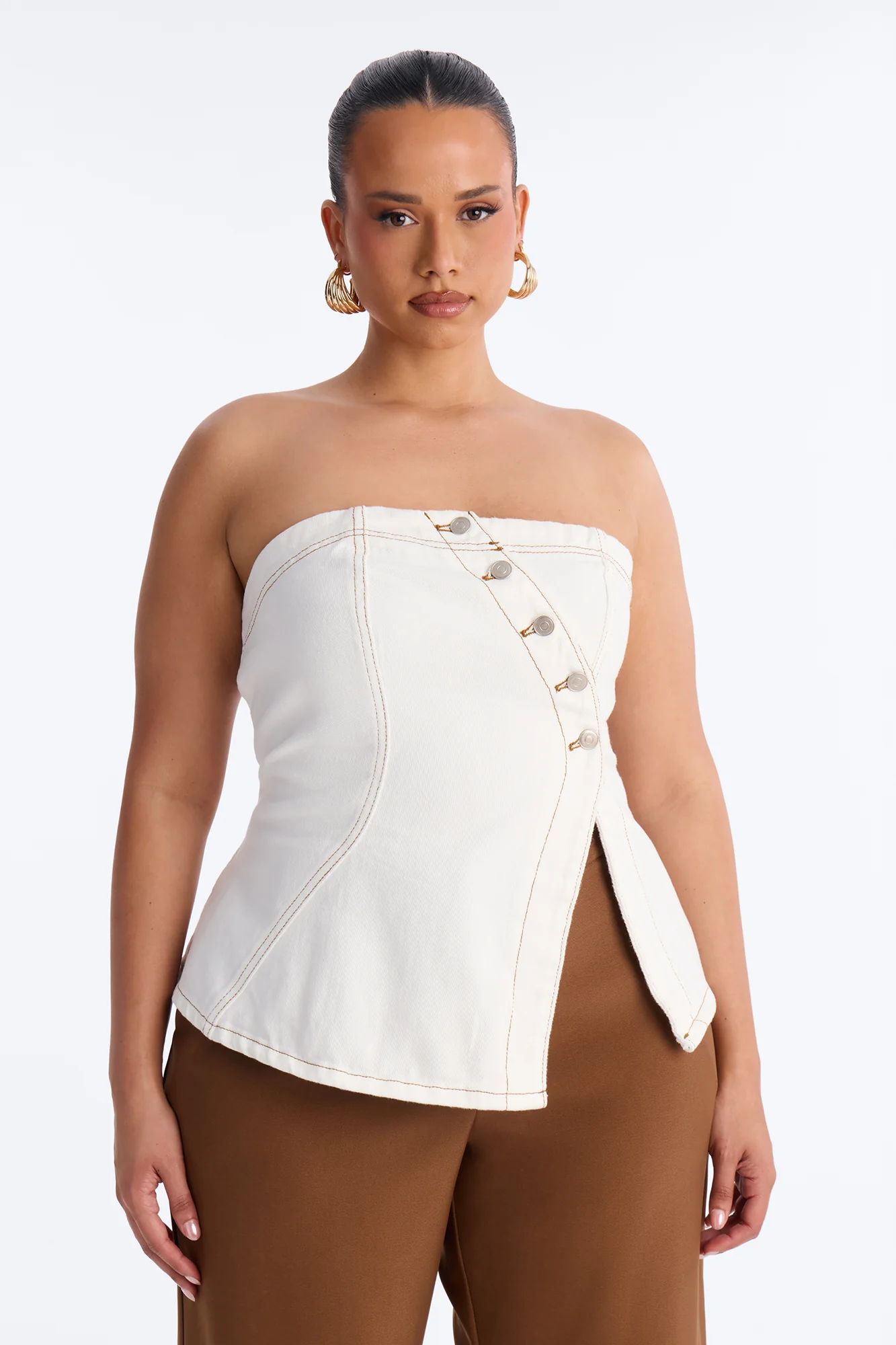 Denim Therapy Asymmetrical Tube Top - White - Image 5