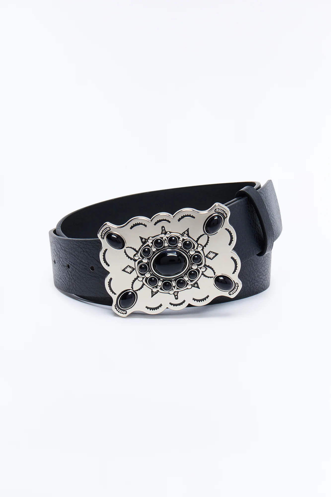 Desert Flower Faux Leather Belt - Silver/Black - Image 3