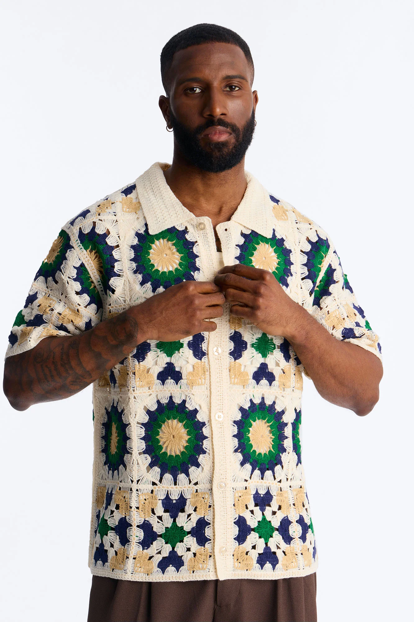 Desert Hues Crochet Button Up Shirt - Cream