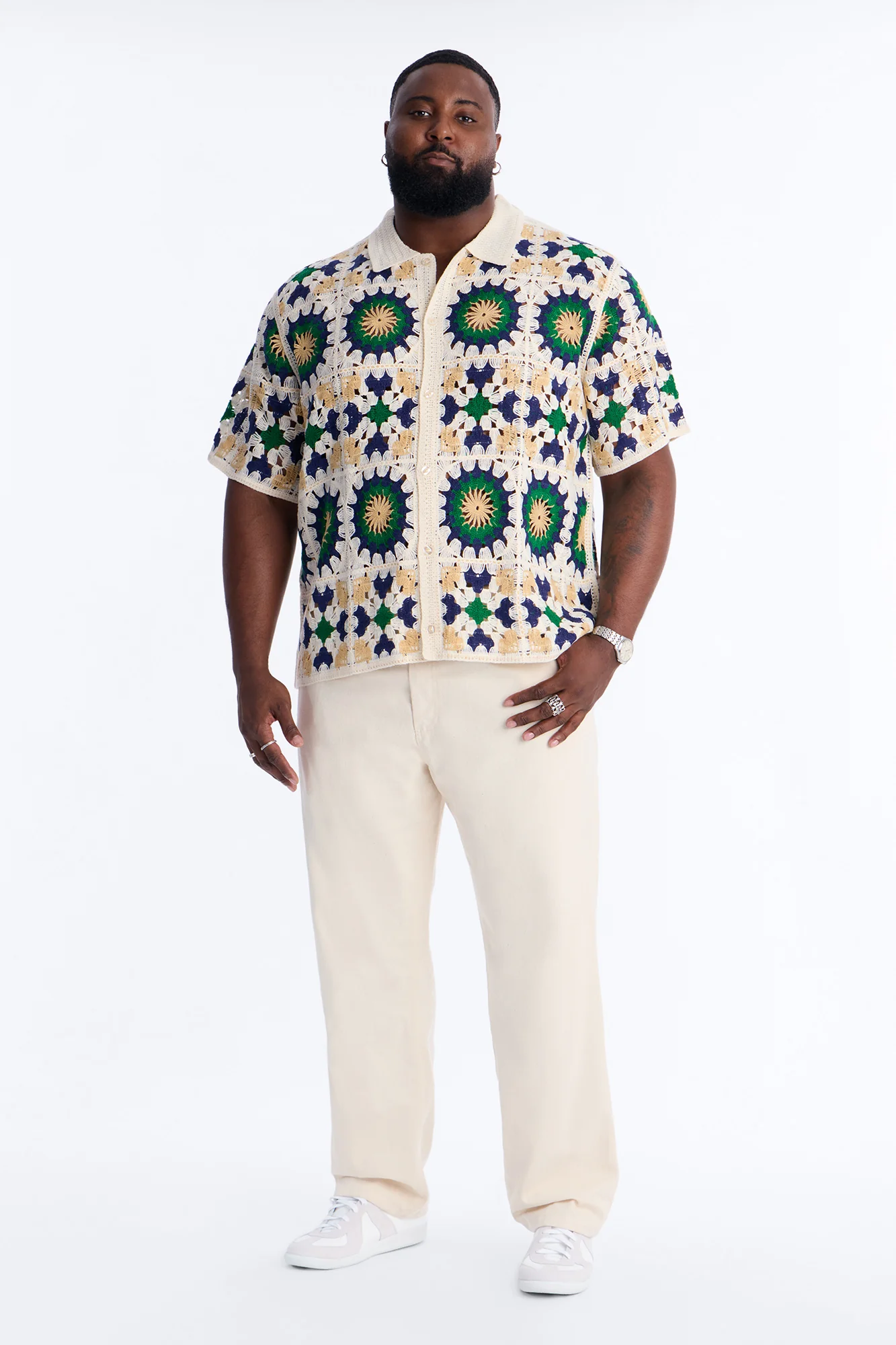 Desert Hues Crochet Button Up Shirt - Cream - Image 6