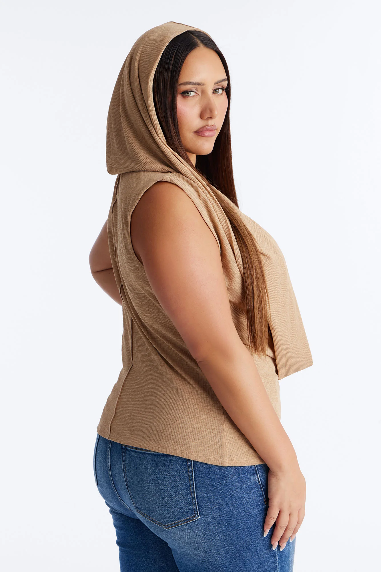 Desert Retreat Cowl Neck Hooded Top - Sand - Image 8