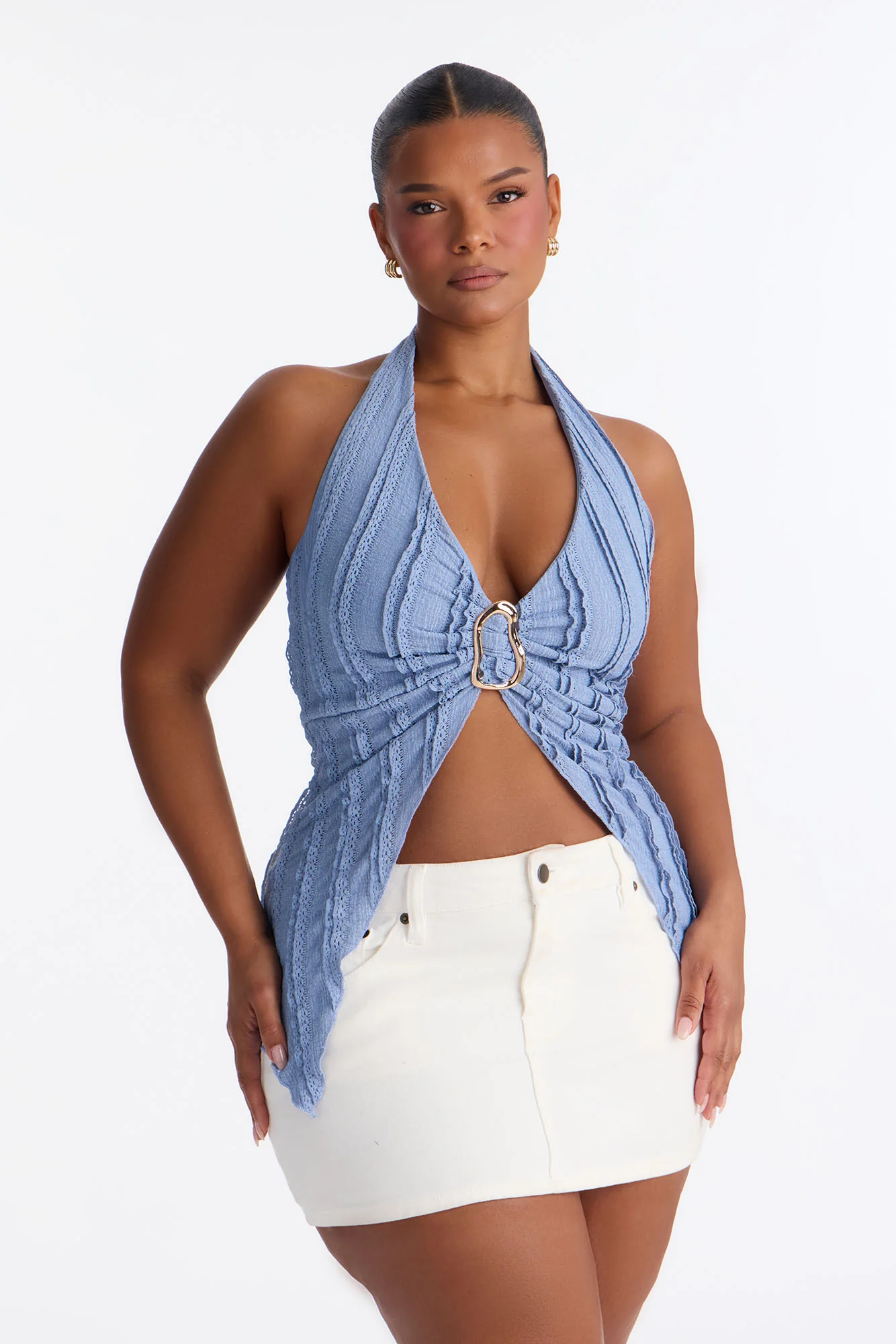 Desert Tribe Textured Hardware Flyaway Halter Top - Blue - Image 5