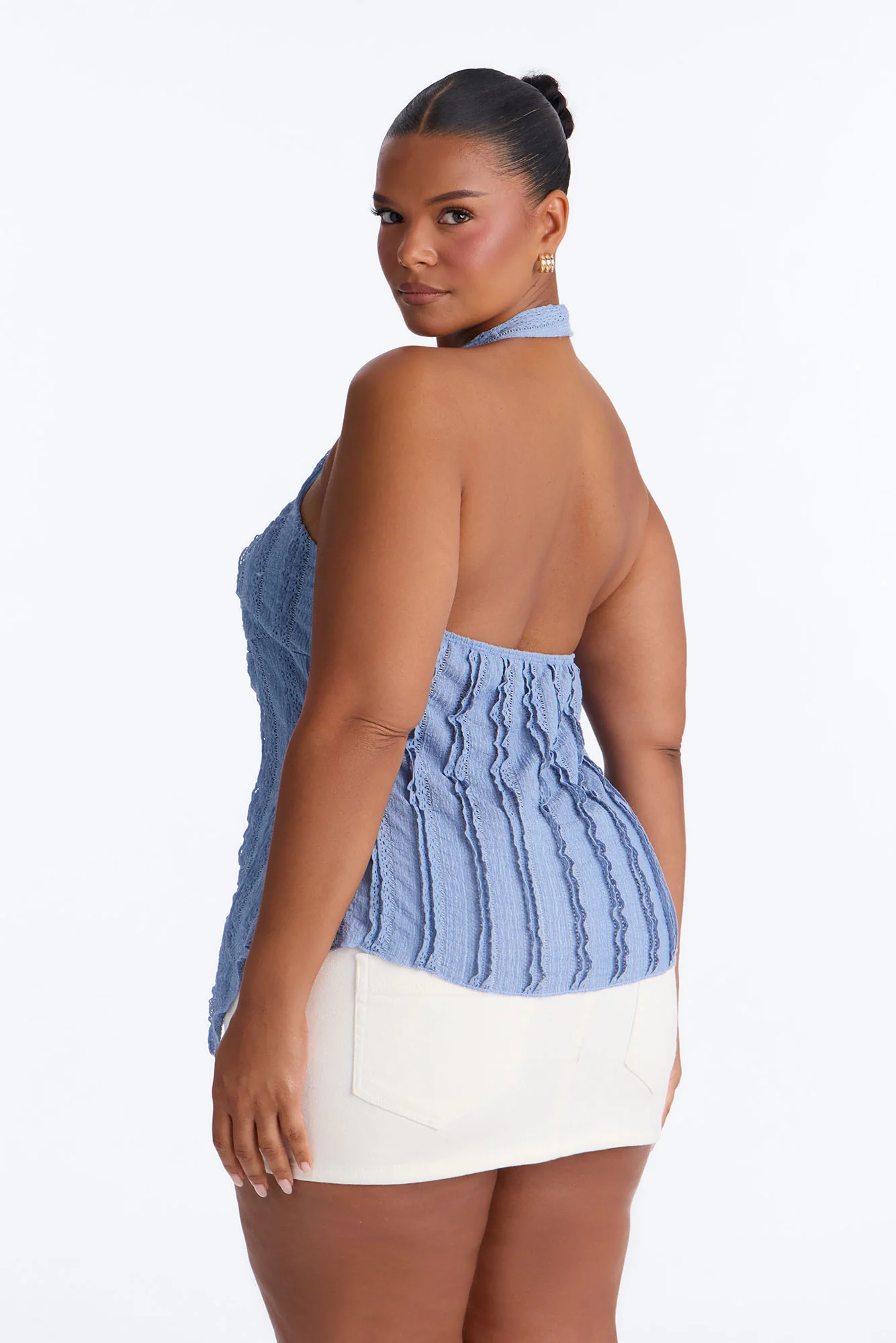 Desert Tribe Textured Hardware Flyaway Halter Top - Blue - Image 8