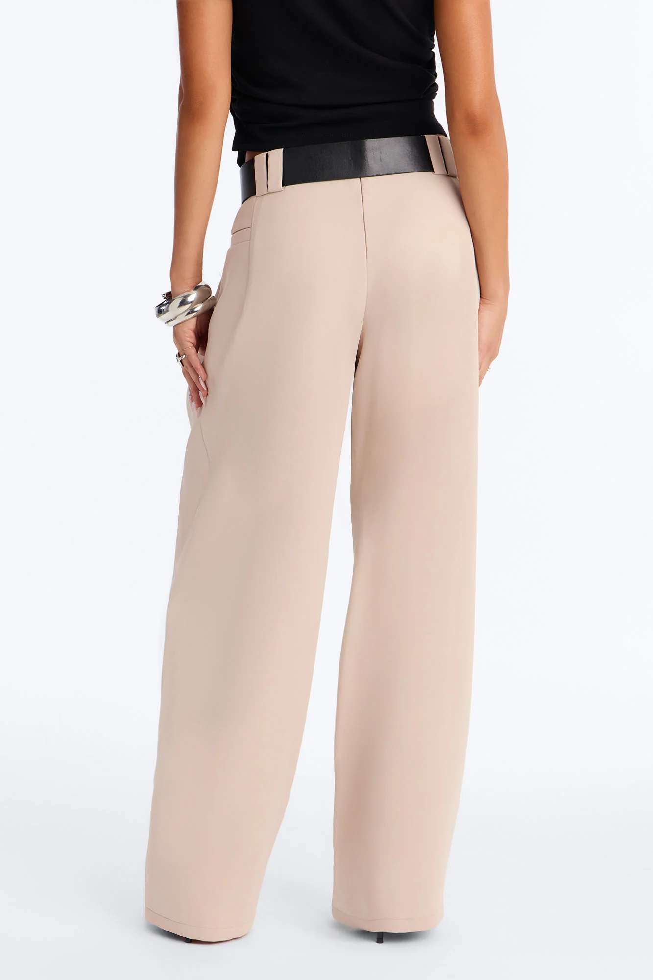 Diana Belted Wide Leg Pleated Trouser - Beige - Image 4