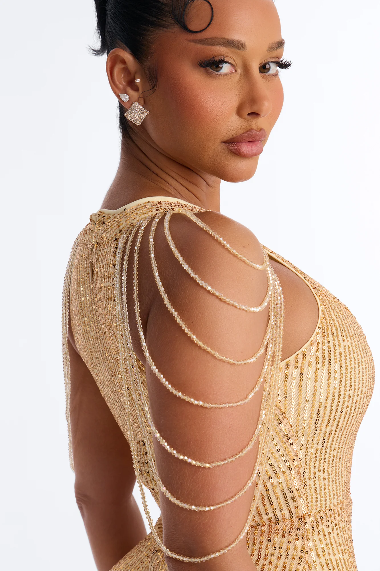 Diana Embellished Sequin Gown - Gold - Image 3