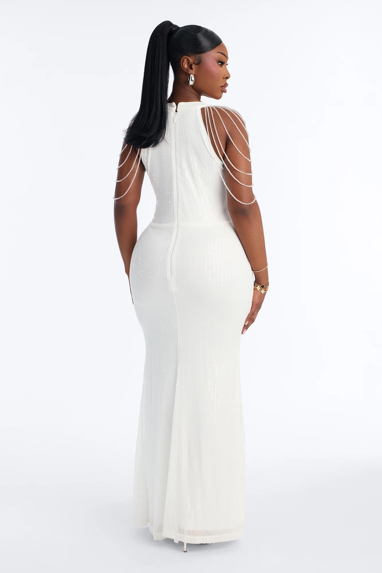 Diana Embellished Sequin Gown - Ivory - Image 7
