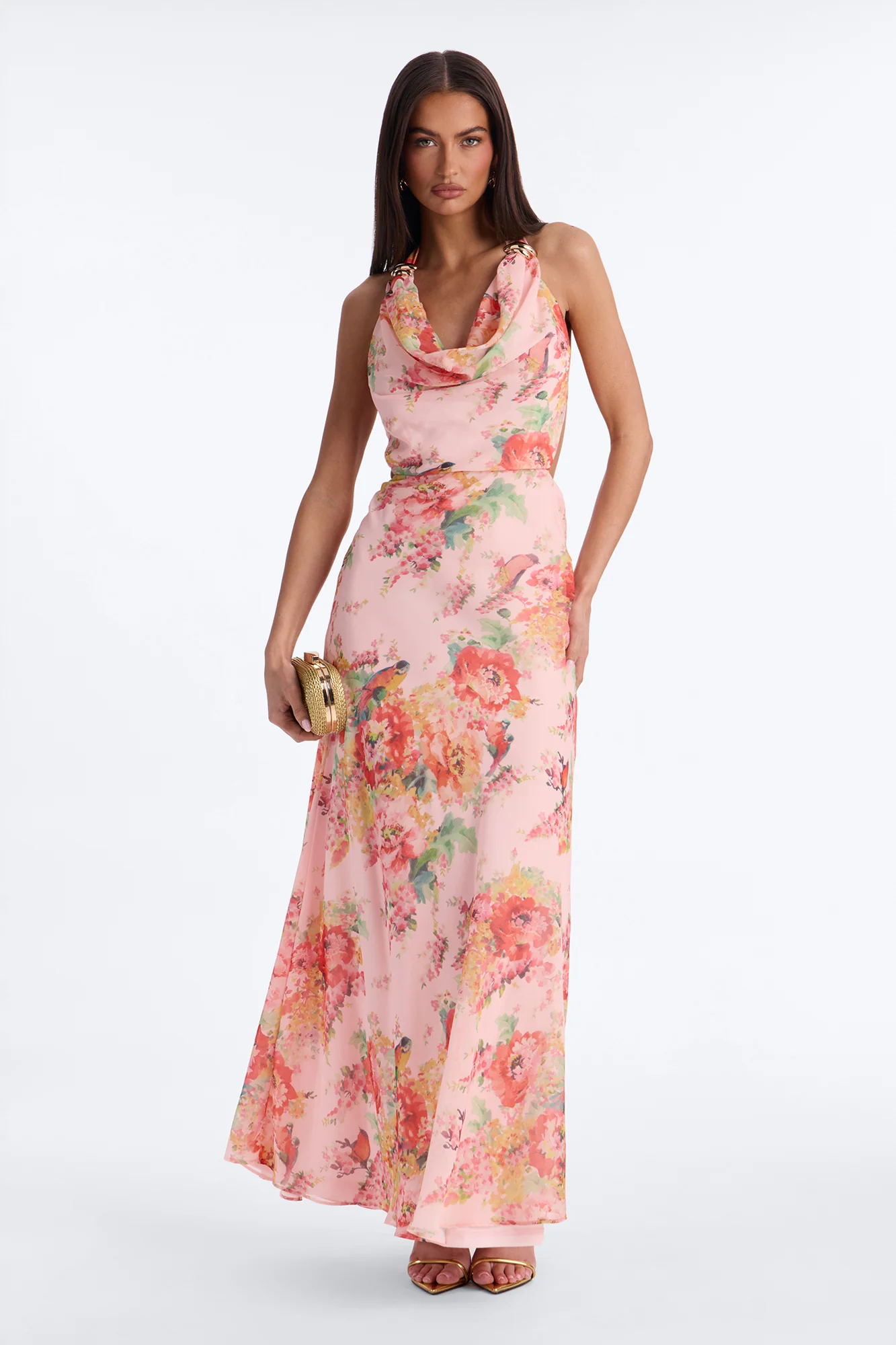 Diana Floral Chiffon Maxi Dress - Pink/combo