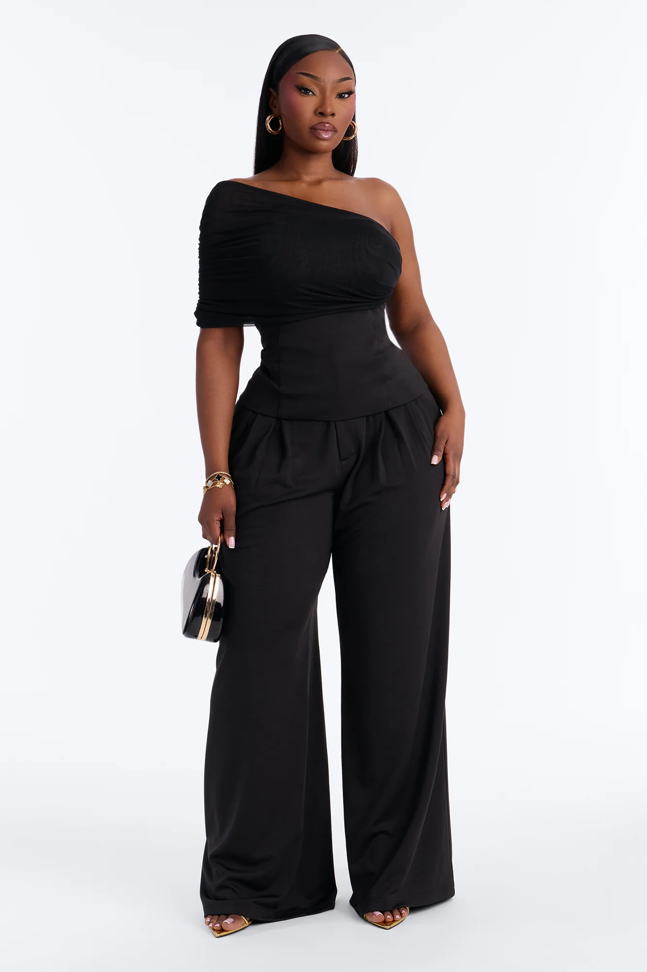 Diana One Shoulder Pant Set - Black