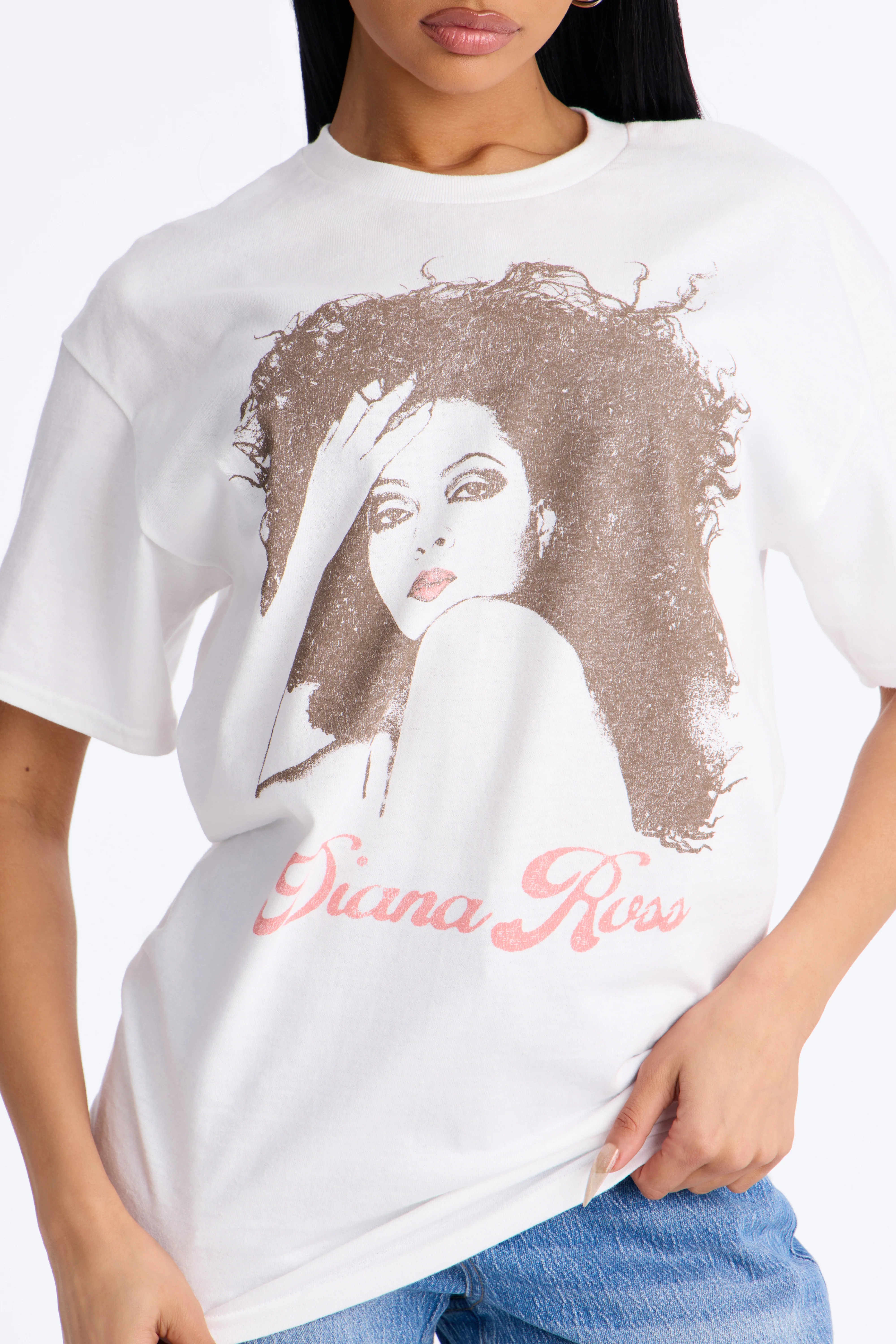 Diana Ross Classic Portrait Oversized Tee - White - Image 3