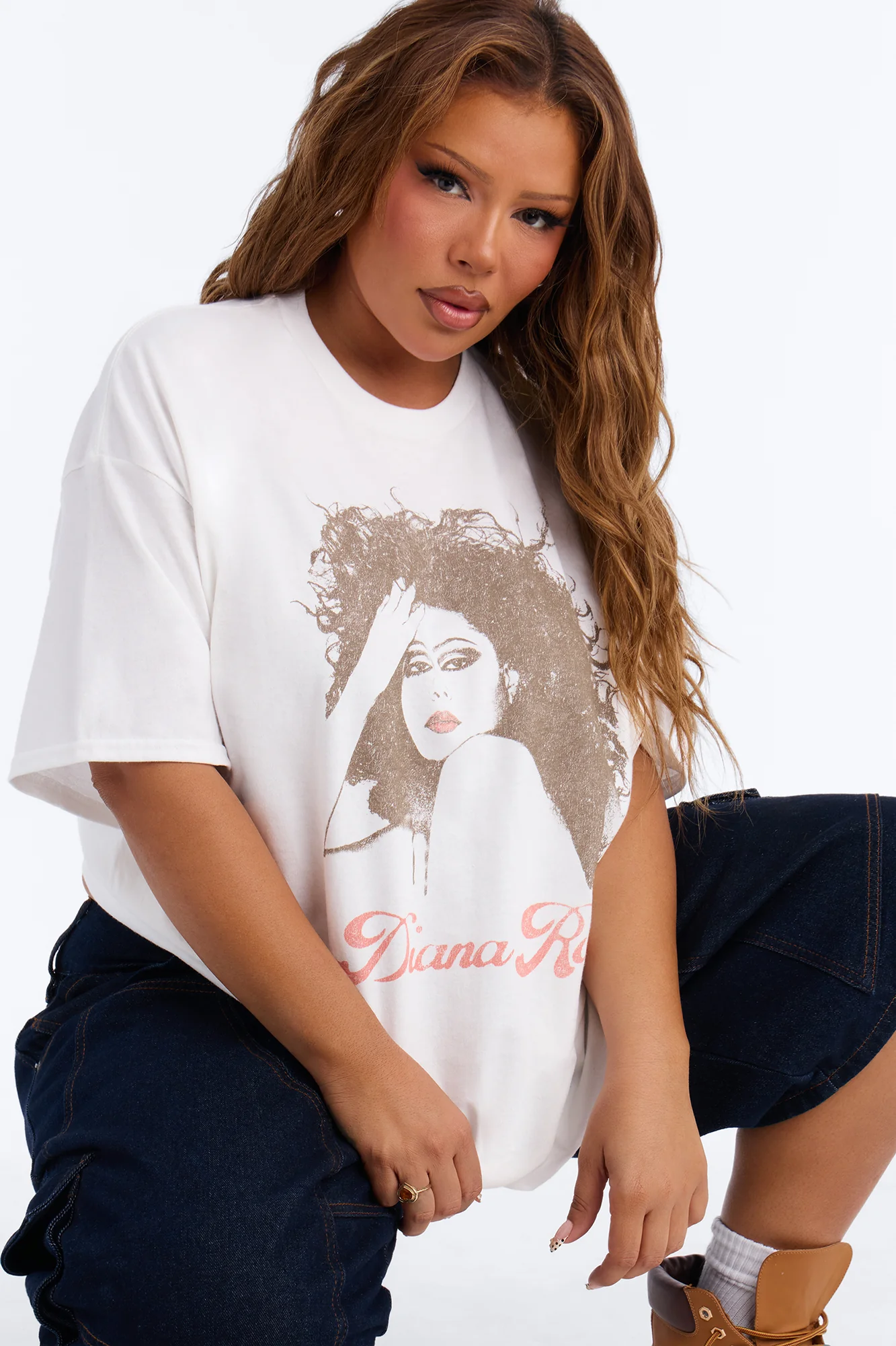 Diana Ross Classic Portrait Oversized Tee - White - Image 6
