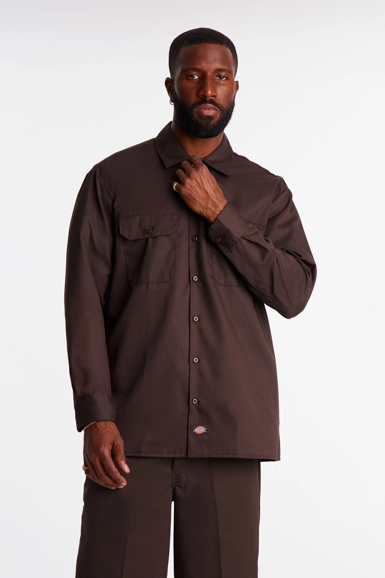 Dickies Twill Long Sleeve Work Shirt - Dark Brown