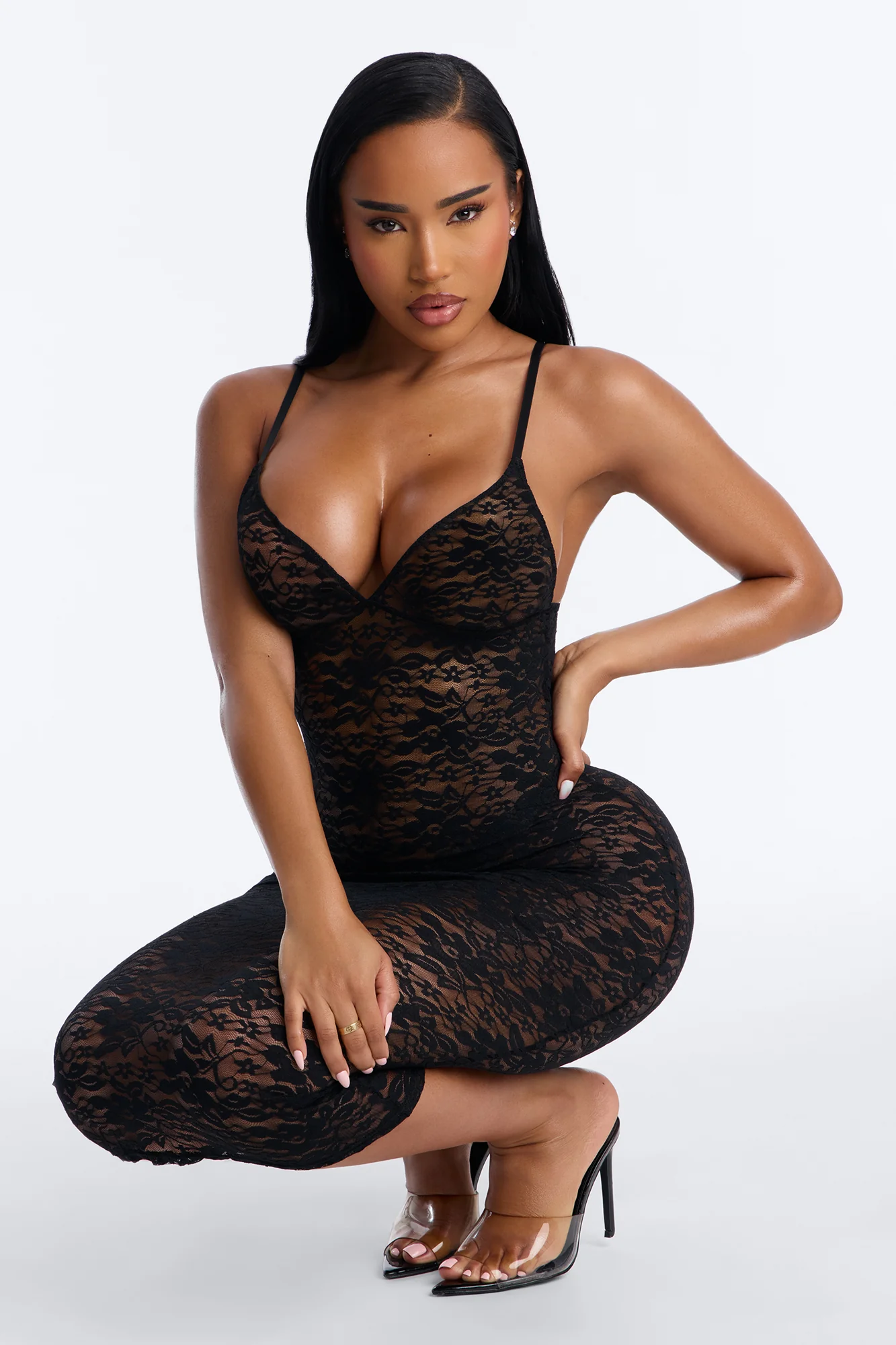 Dine And Lace Midi Babydoll - Black - Image 2