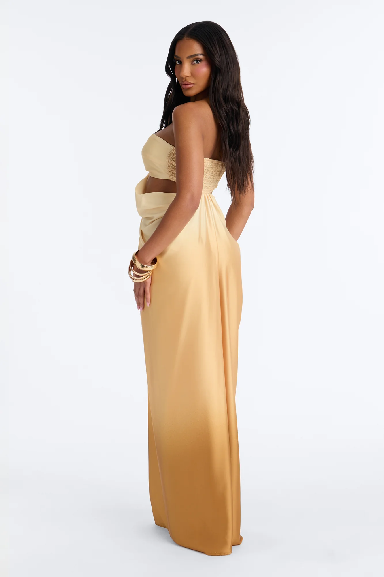 Do The Most Draped Satin Maxi Dress - Gold - Image 4