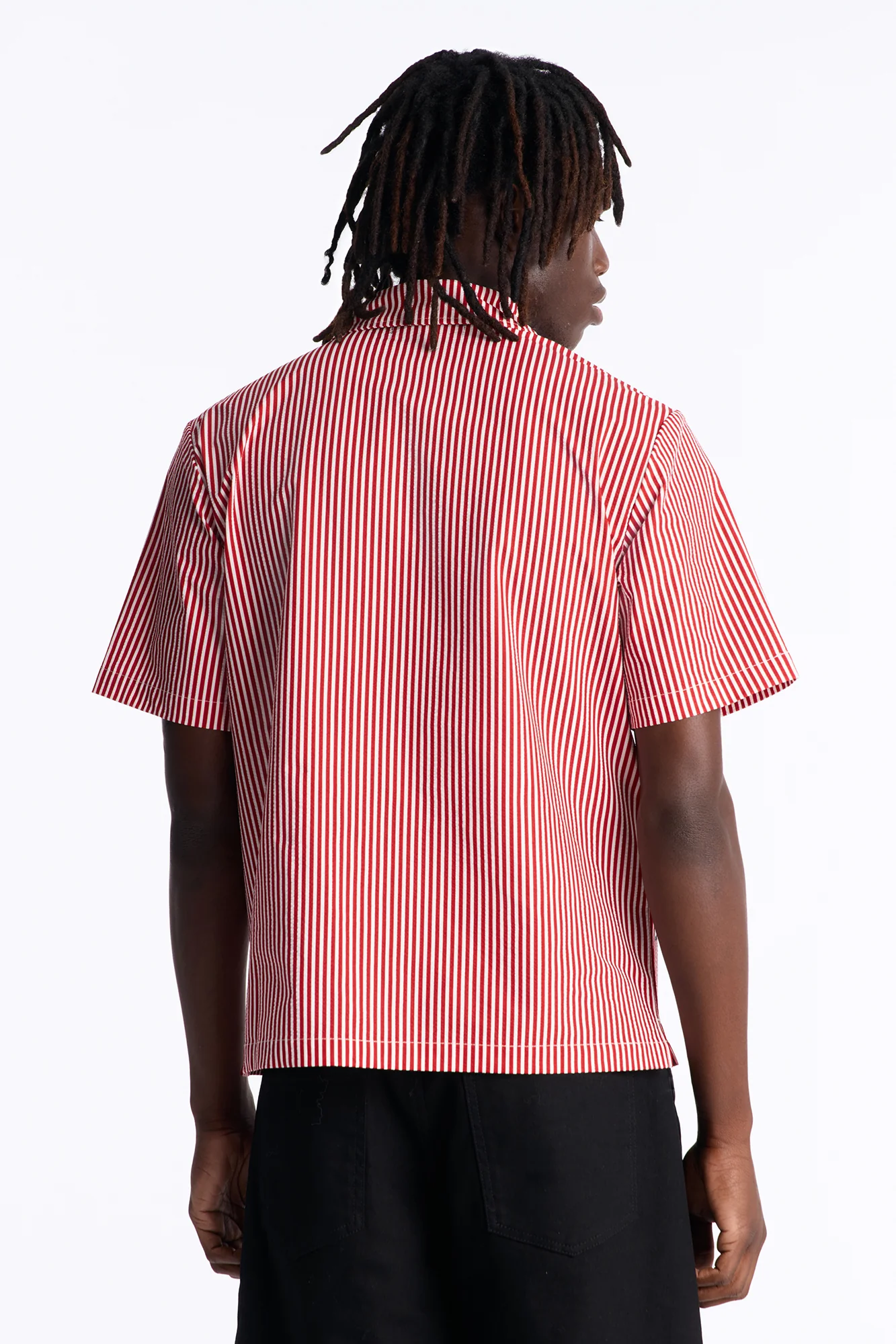 Doberman Seersucker Stripe Cuban Collar Button Up Shirt - Red/combo - Image 4