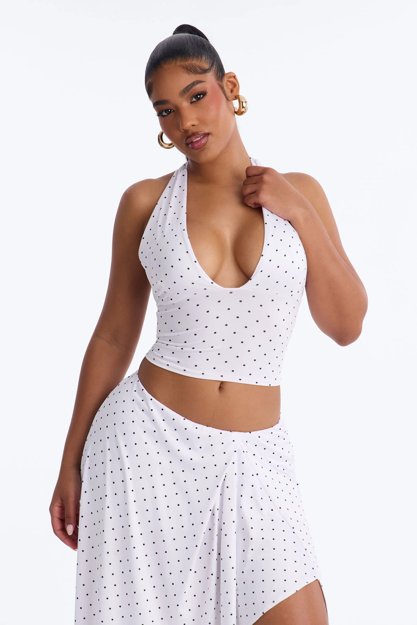 Dolly Halter Polka Dot Skirt Set - White/Black - Image 2