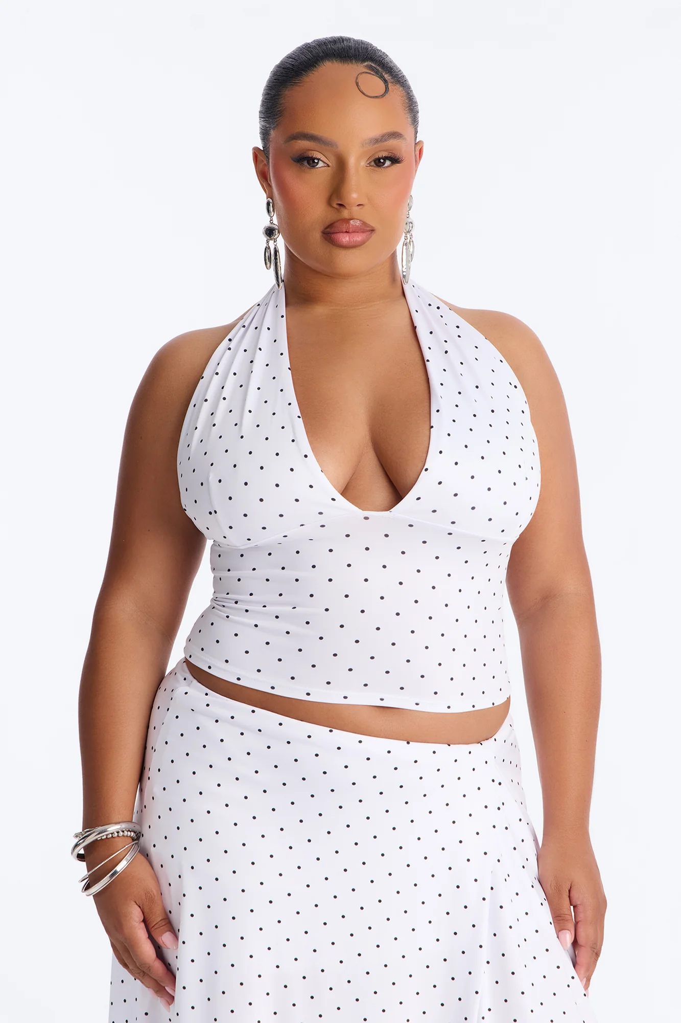 Dolly Halter Polka Dot Skirt Set - White/Black - Image 7