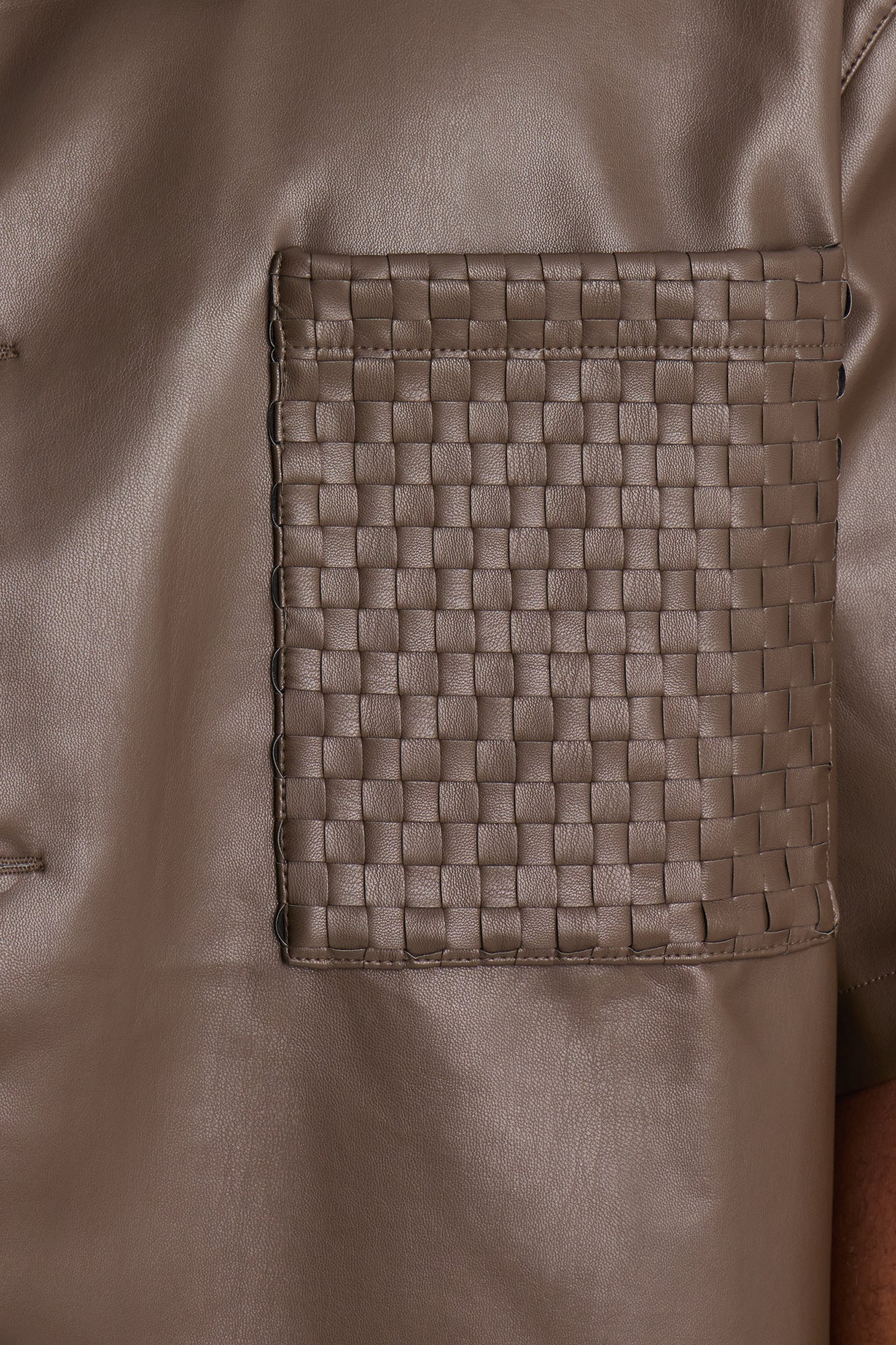 Dont Cross Me Weaved Faux Leather Cropped Shirt - Brown - Image 7