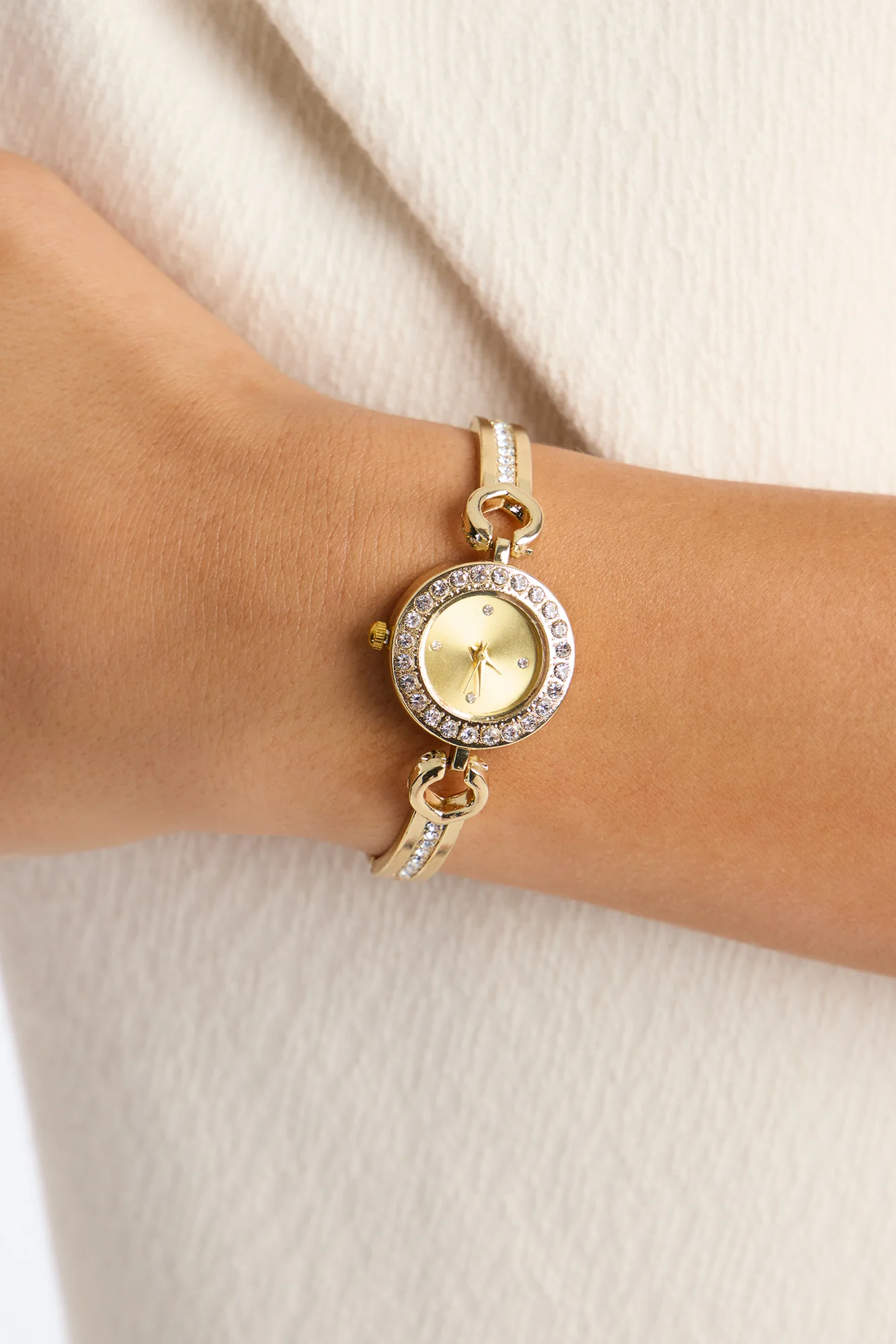 Don't Waste My Time Rhinestone Watch - Gold - Image 2