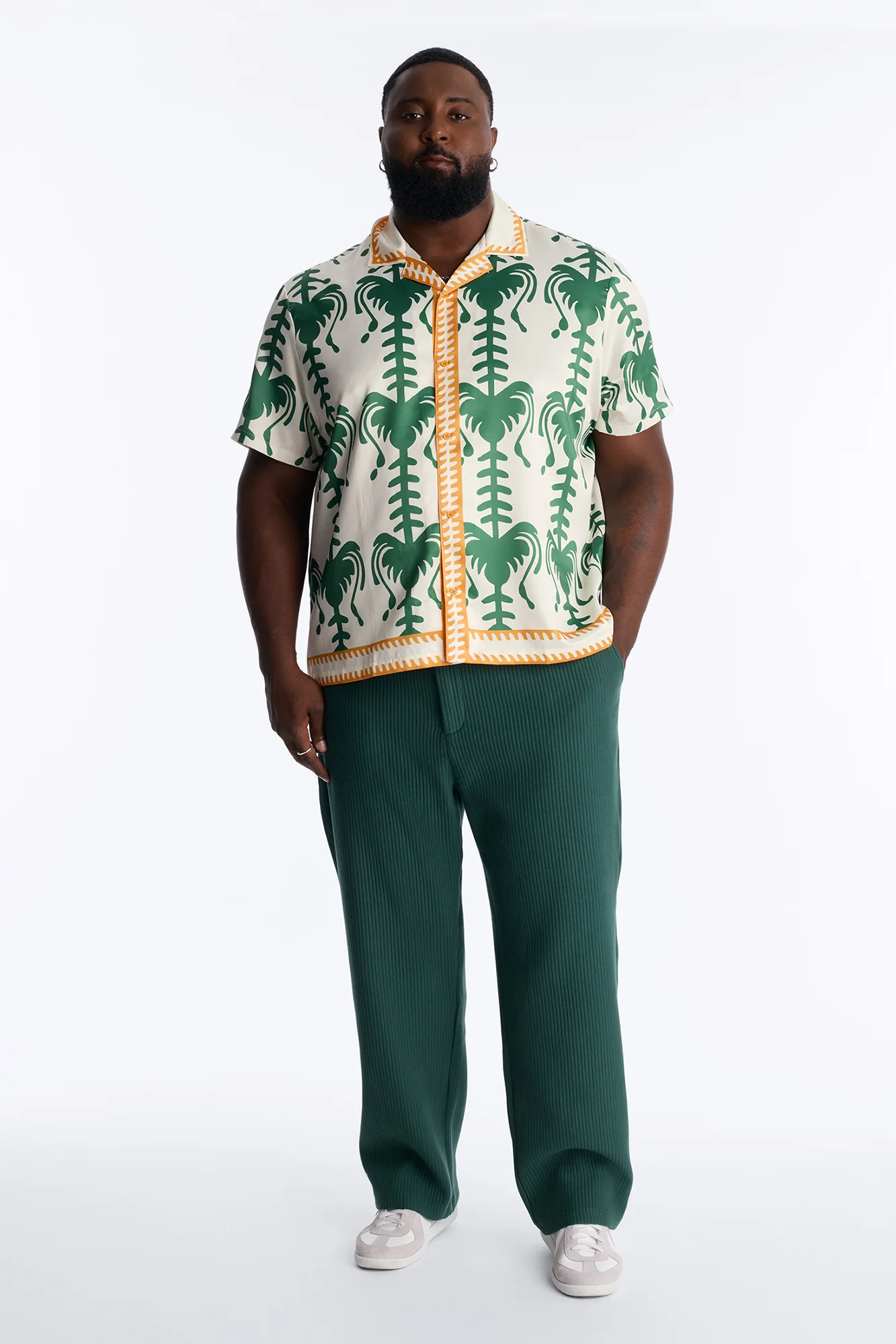 Doros Cuban Collar Button Up Shirt - Green/combo