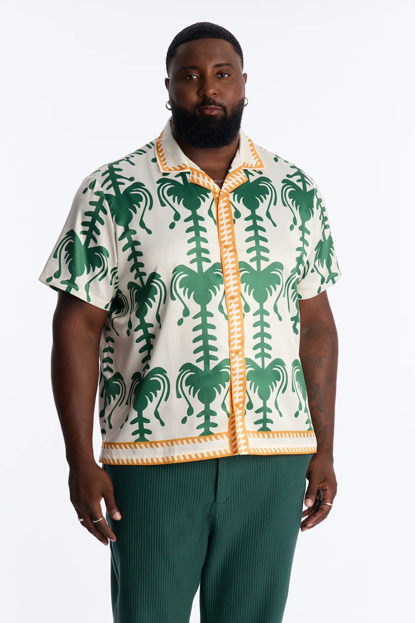 Doros Cuban Collar Button Up Shirt - Green/combo - Image 2