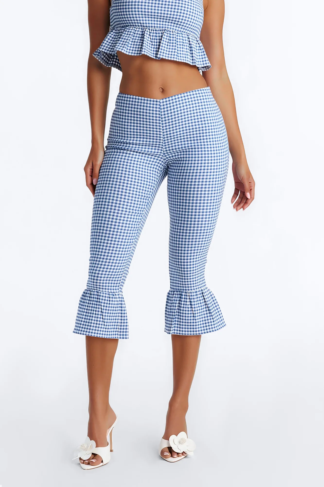 Dorothy Darling Ruffle Trim Gingham Capri - Blue - Image 2