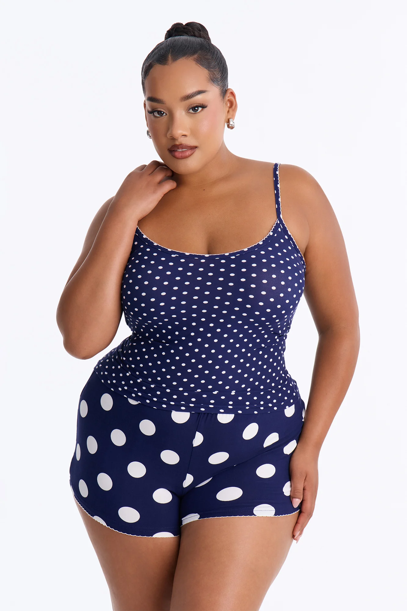 Dotted At Night Polka Dot PJ Short Set - Navy - Image 4