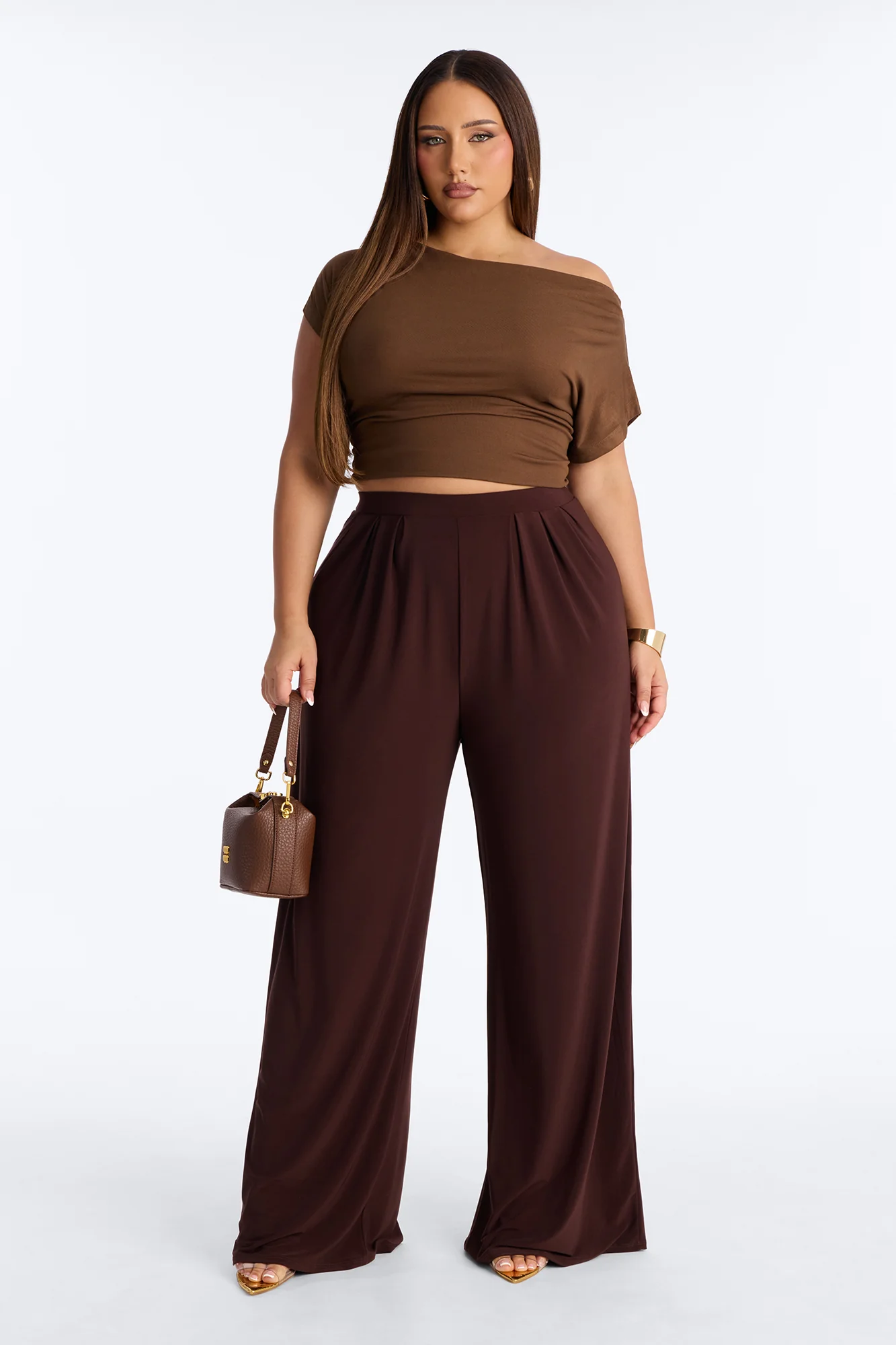 Dottie Slinky Relaxed Wide Leg Pant 32″ - Brown - Image 5