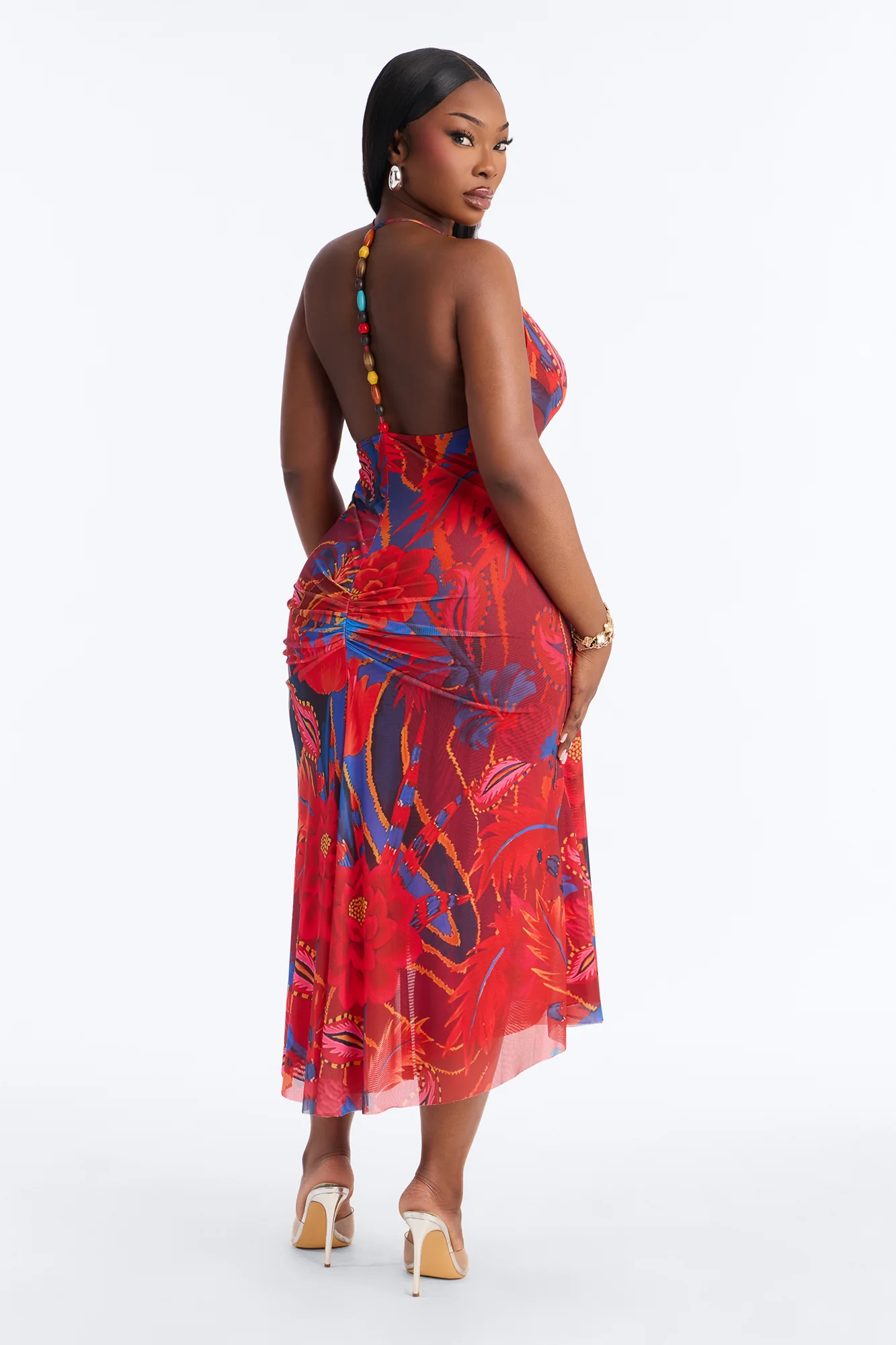 Draya Floral Mesh Midi Dress - Red/combo - Image 7
