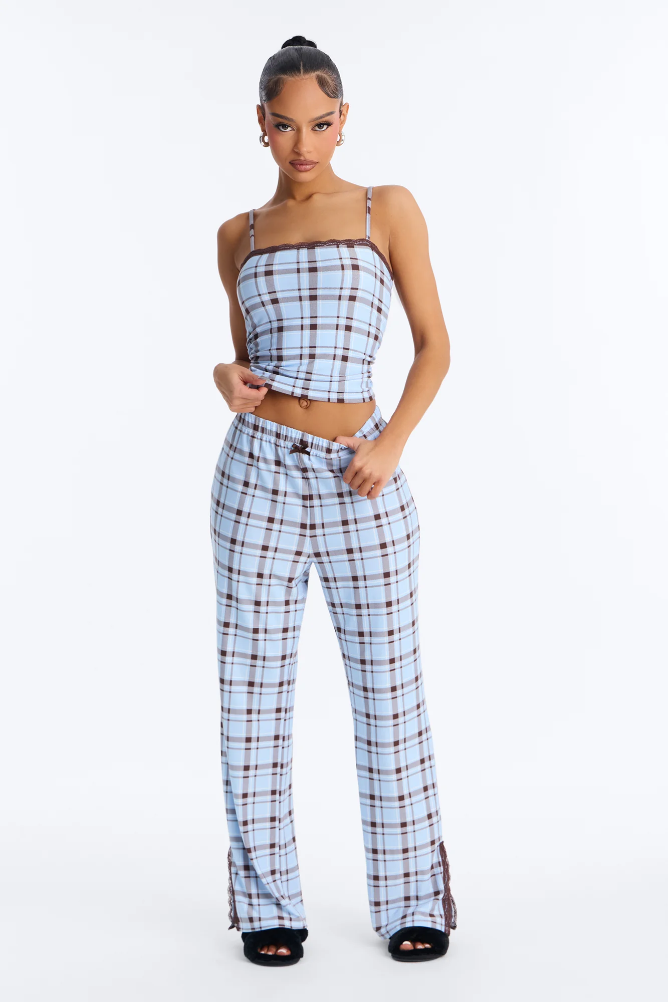 Dreamy And Chic Plaid Cami PJ Pant Set - Blue/combo