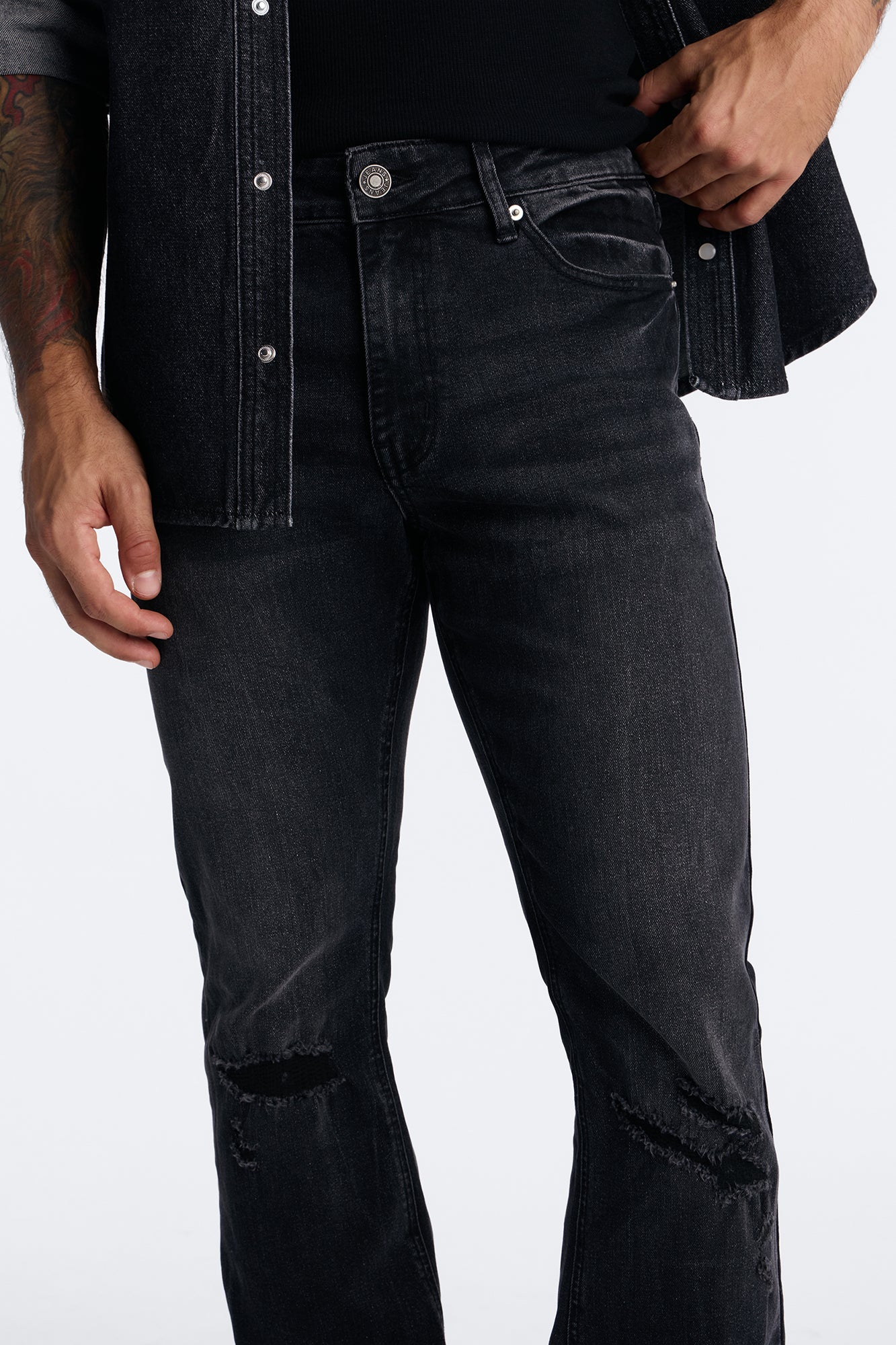 Dreamy Stacked Skinny Flare Jeans - Black Wash - Image 3