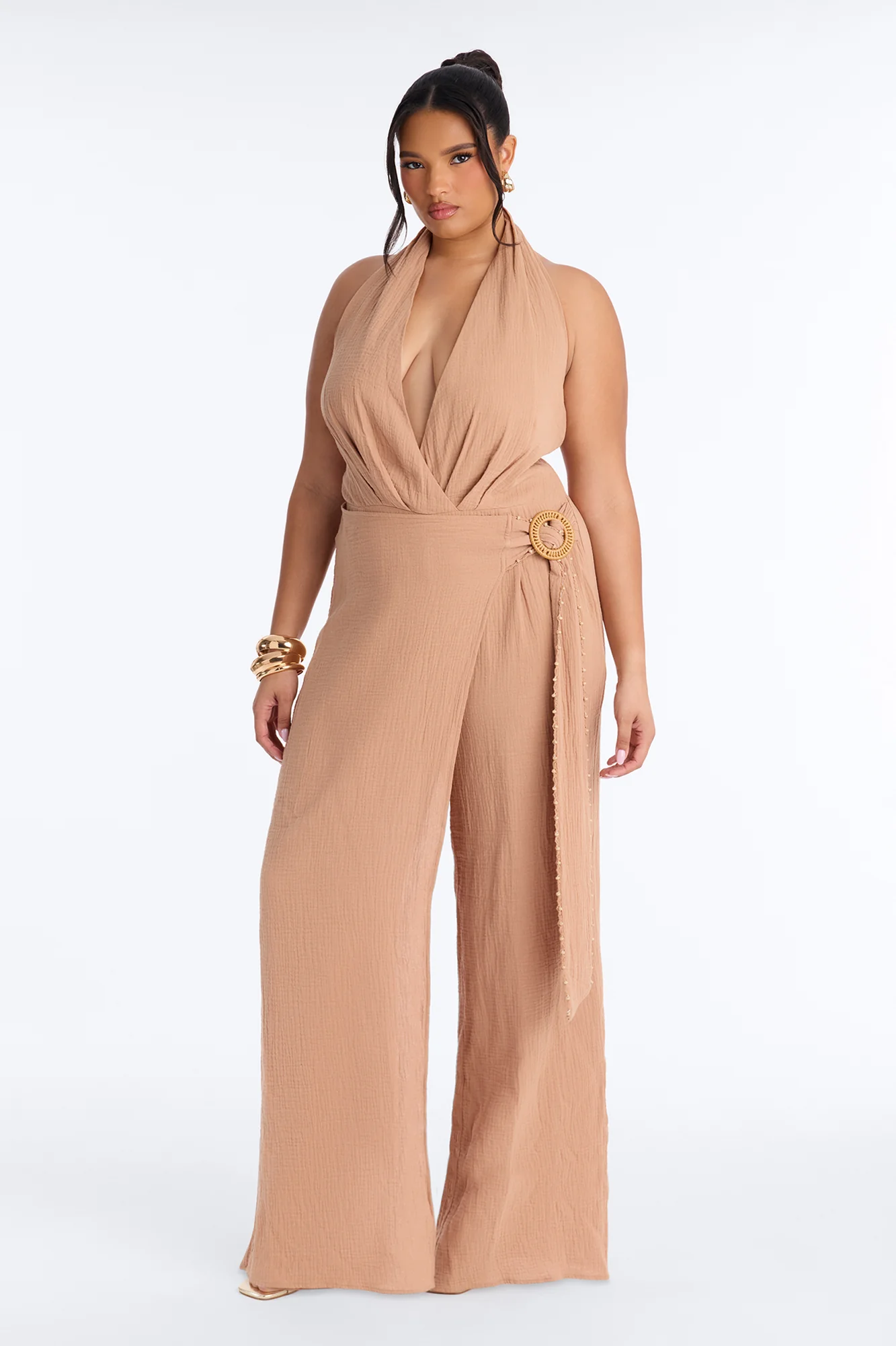 Drift With Me Halter Airflow Jumpsuit - Tan - Image 5