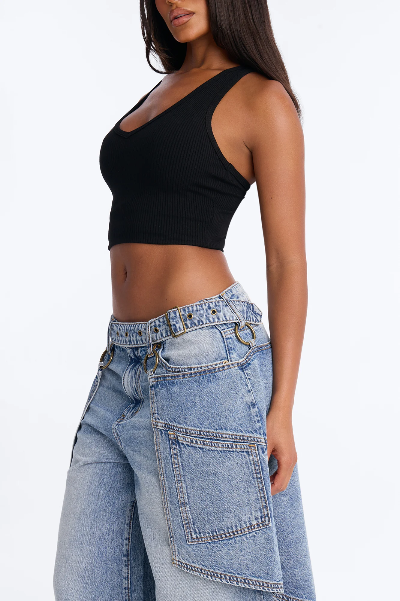 Dual Reality Overlay Culotte Jeans - Light Wash - Image 3