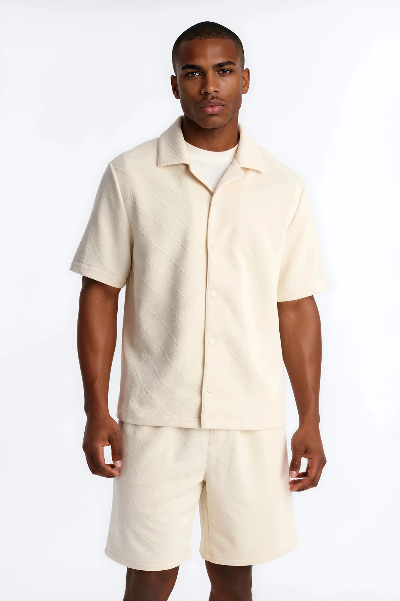 Duke Textured Cuban Button Up Shirt - Cream