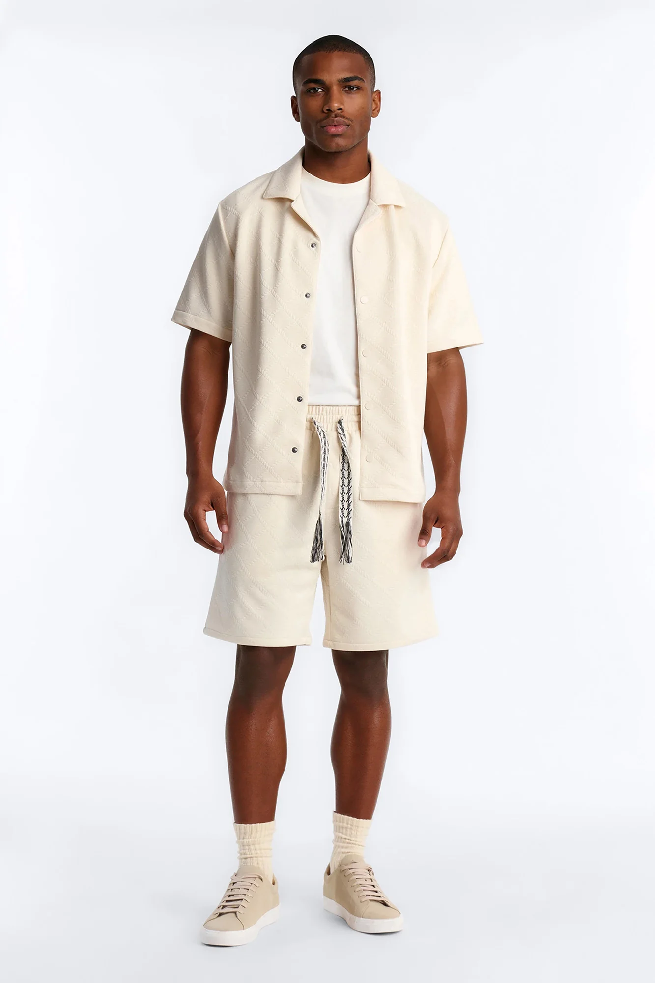 Duke Textured Cuban Button Up Shirt - Cream - Image 2