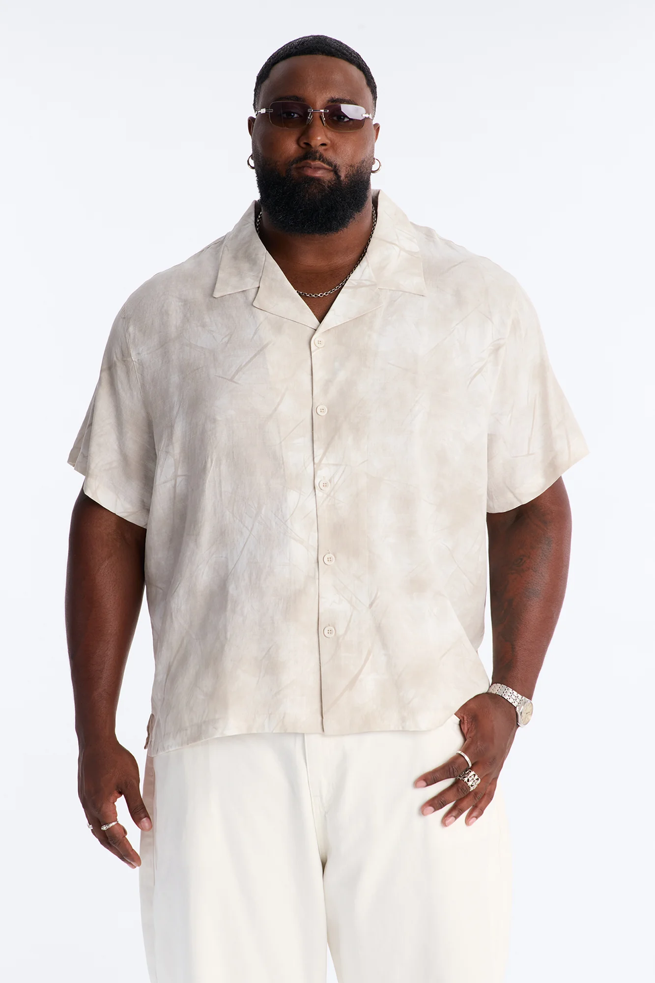 Dune Shadow Button Up Shirt - Beige - Image 5