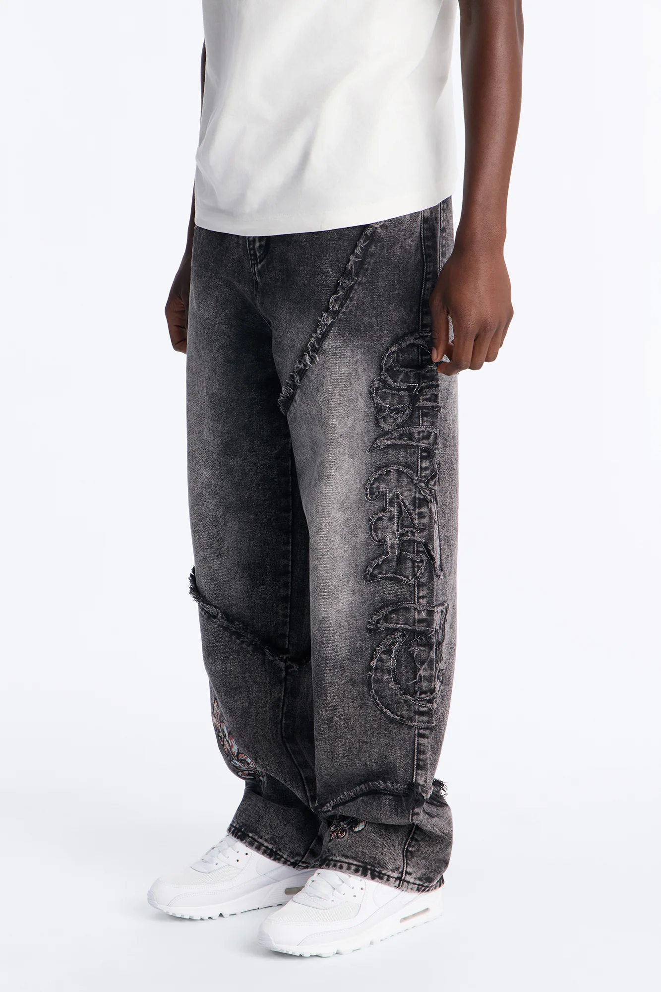 East End Frayed Baggy Jean - Dark Wash