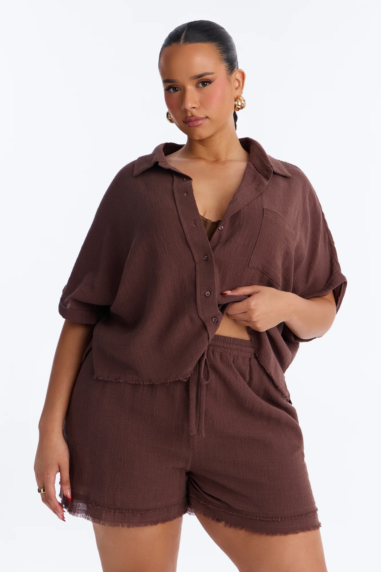 Easy Breezy Linen Short Set - Brown - Image 5