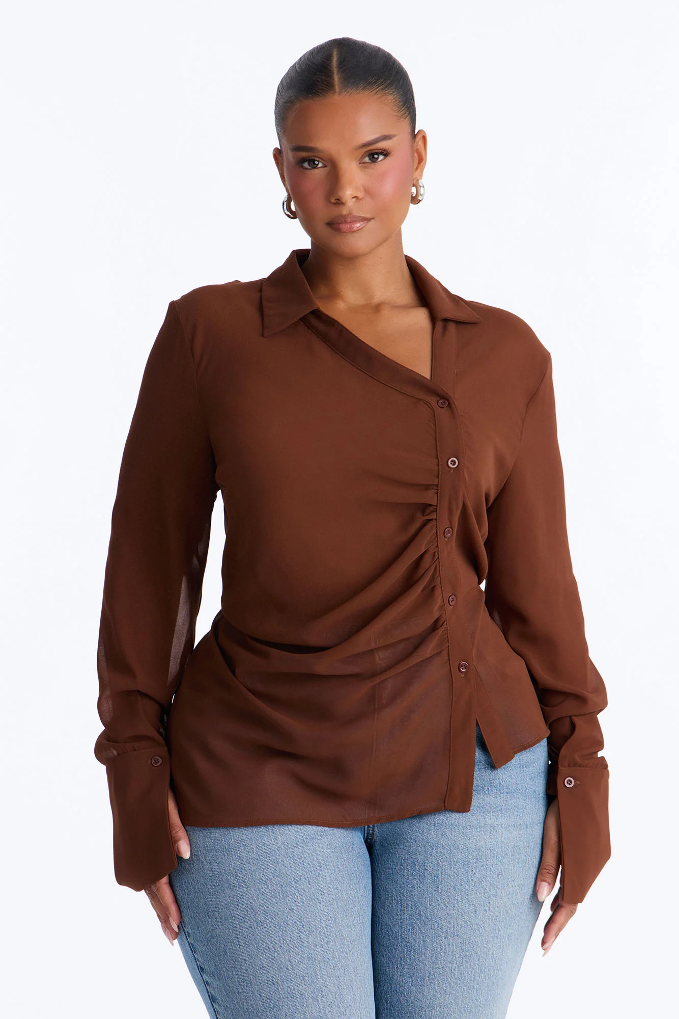 Easy Chic Sheer Chiffon Shirt - Chocolate - Image 6