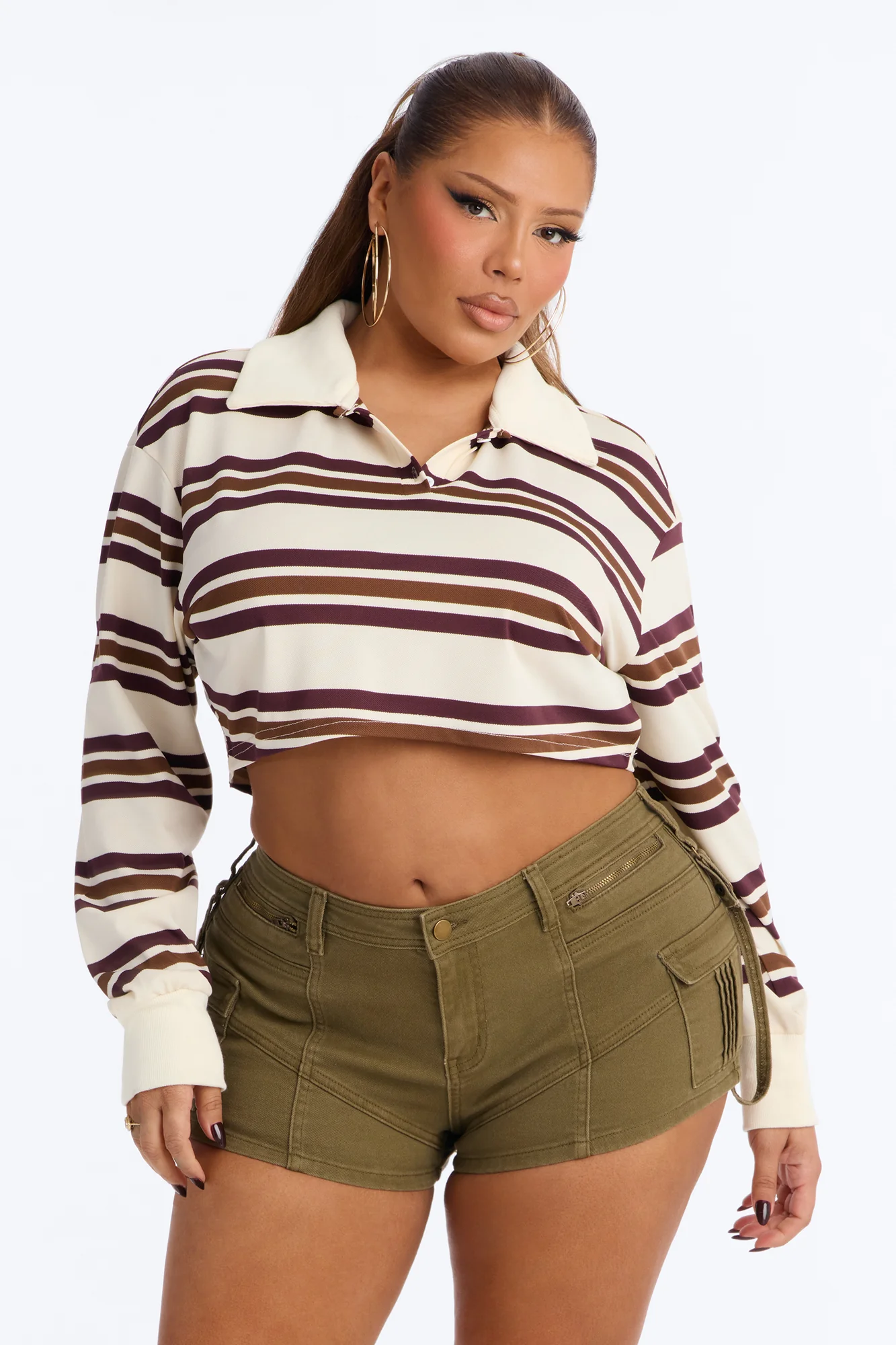 Easy Days Striped Cropped Polo Top - Cream/combo - Image 6