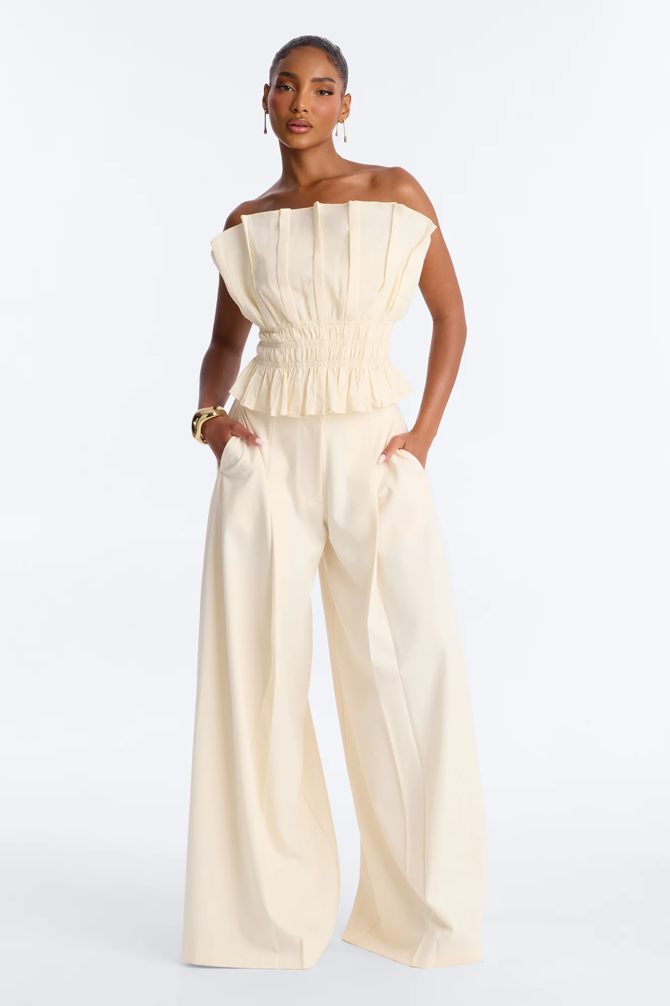 Easy Elegance Ruched Strapless Top - Cream - Image 3