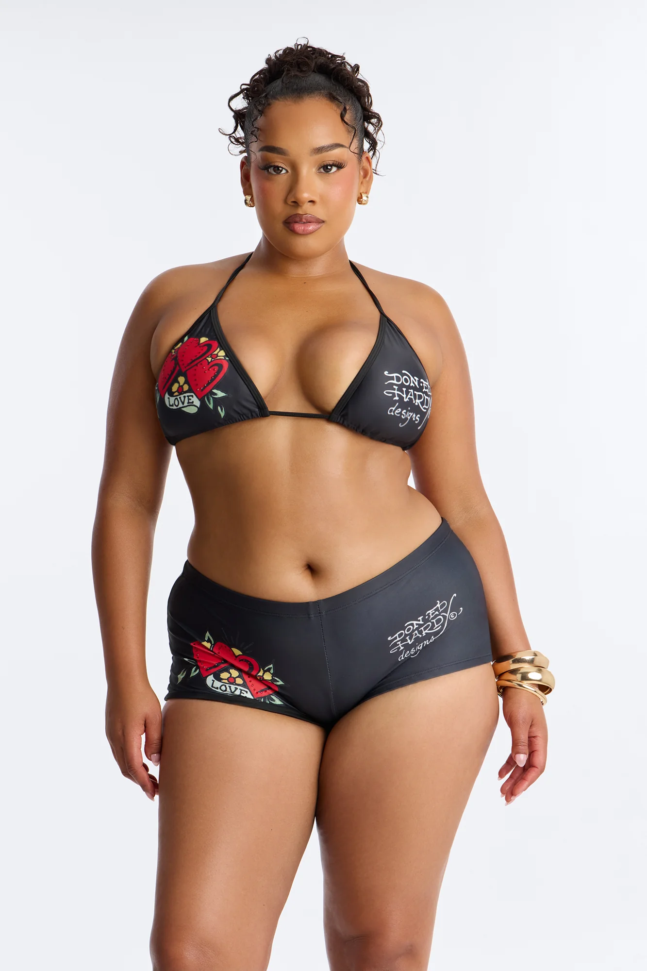 Ed Hardy Hearts Rhinestones Boyshort 2 Piece Bikini - Black/combo - Image 5