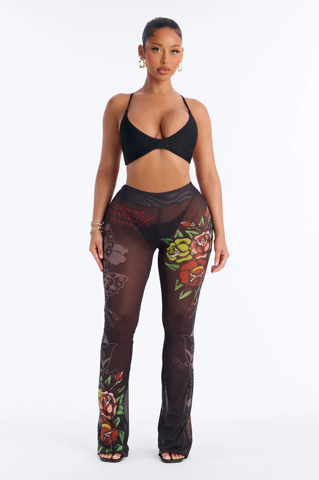 Ed Hardy Rose Mesh Swim Cover Up Pant - Black