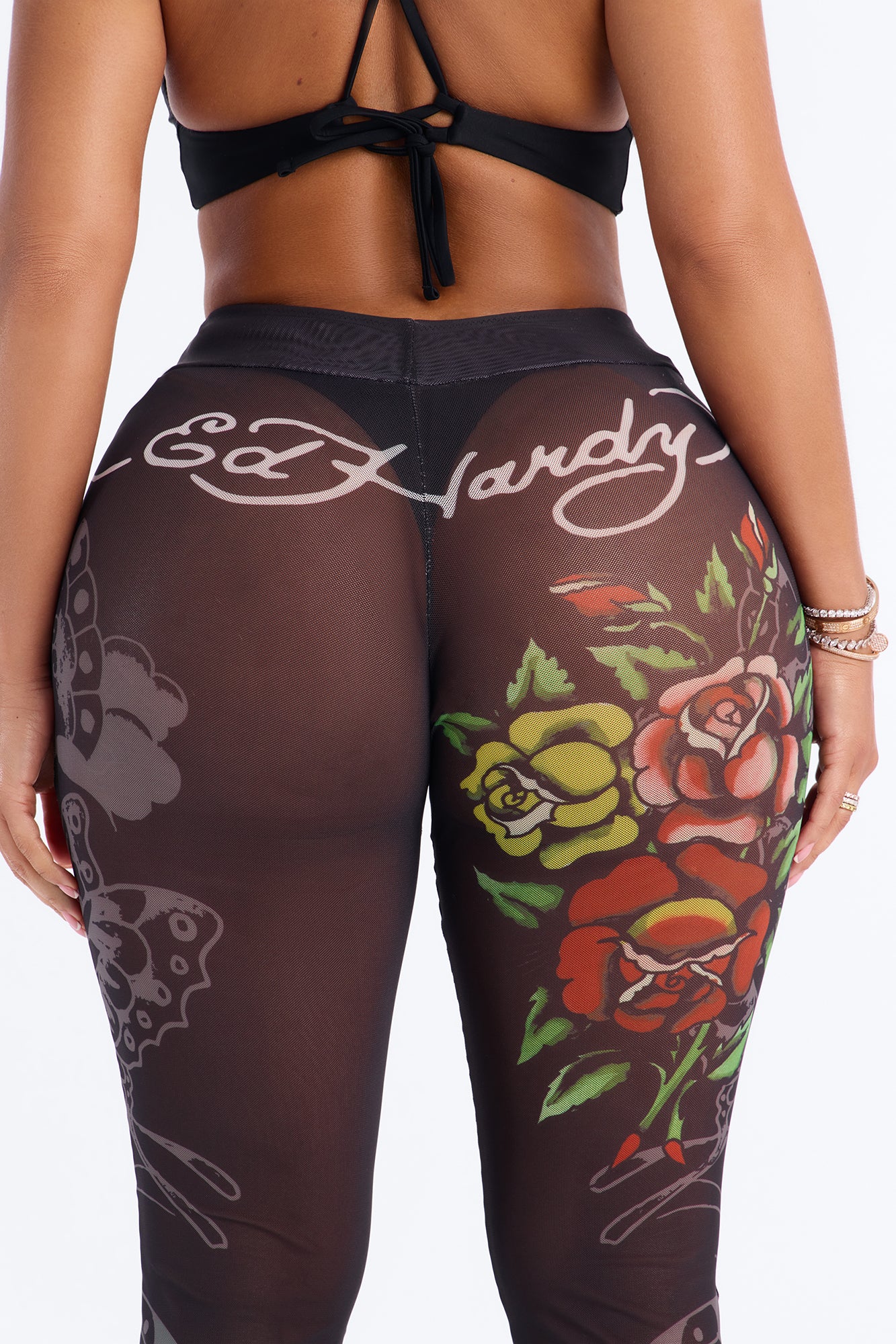 Ed Hardy Rose Mesh Swim Cover Up Pant - Black - Image 5