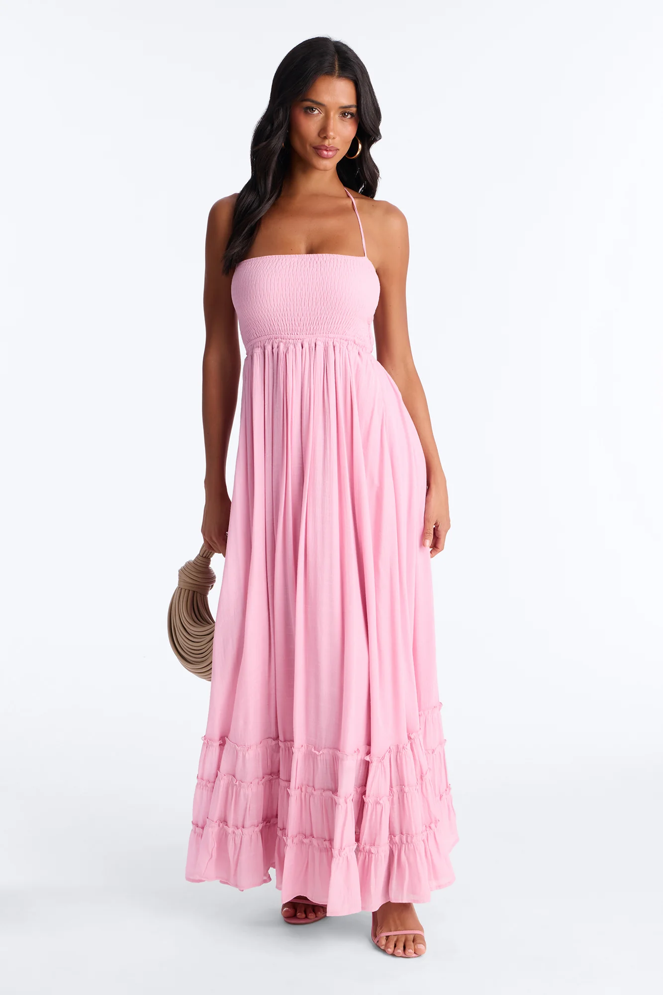 Eden Smocked Linen Maxi Dress - Pink
