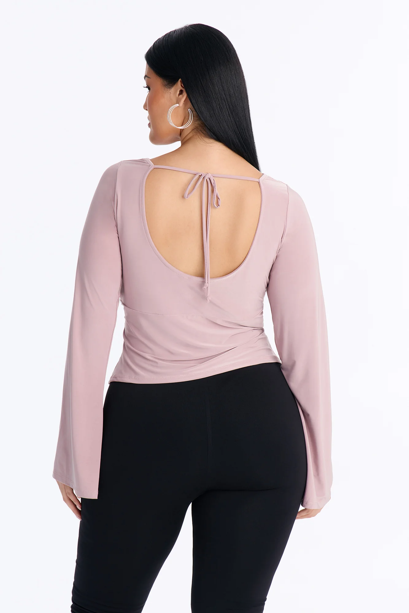 Effortless Babe Cowl Neck Bell Sleeve Top - Mauve - Image 4
